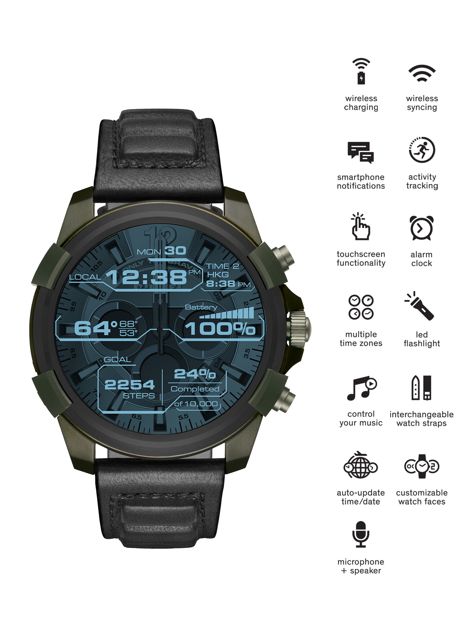Diesel - DT2003, Smartwatch con pantalla táctil y correa en piel, 48 mm Hombre in Verde - 4