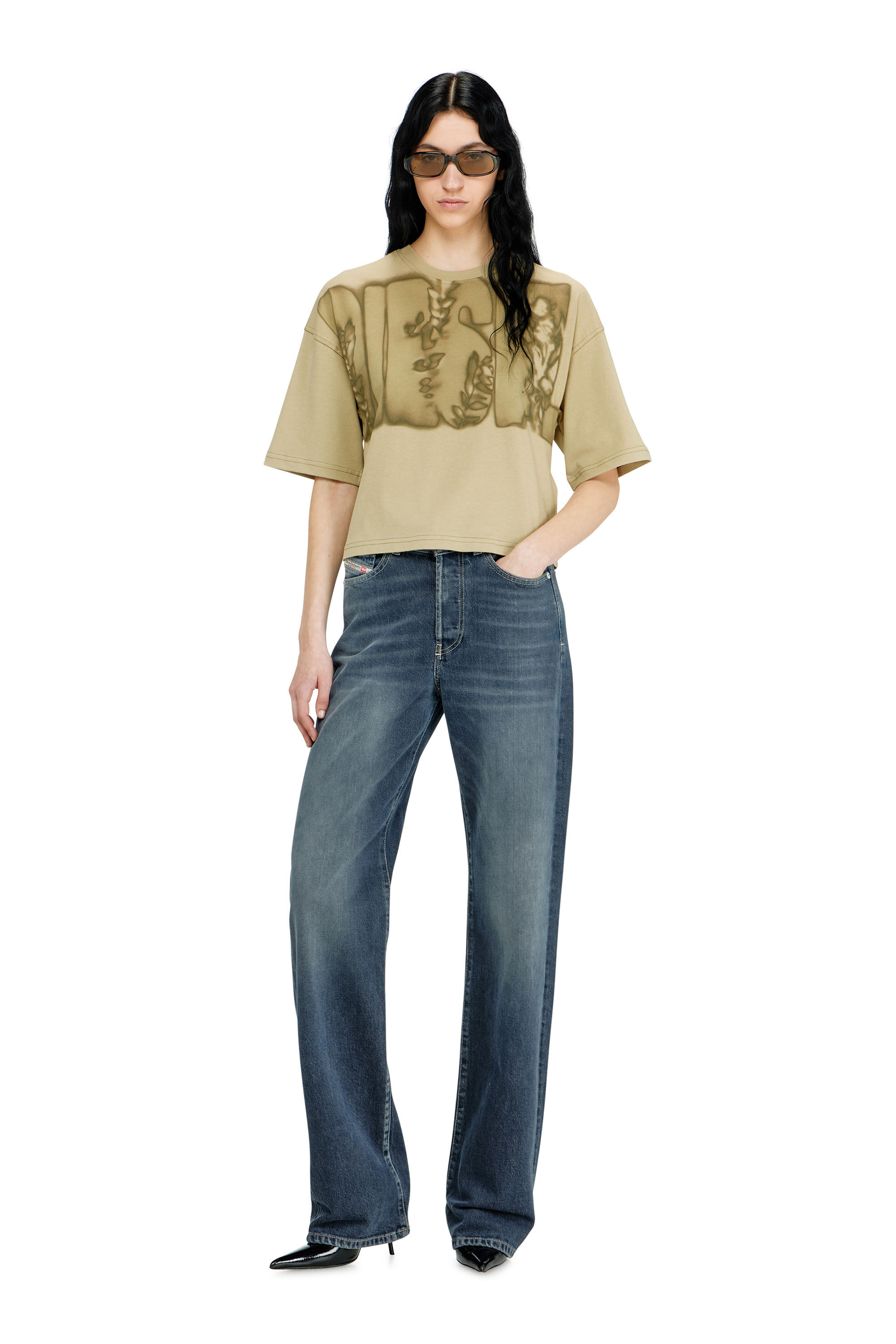 Women's Cropped T-shirt with digital print | Green | Diesel