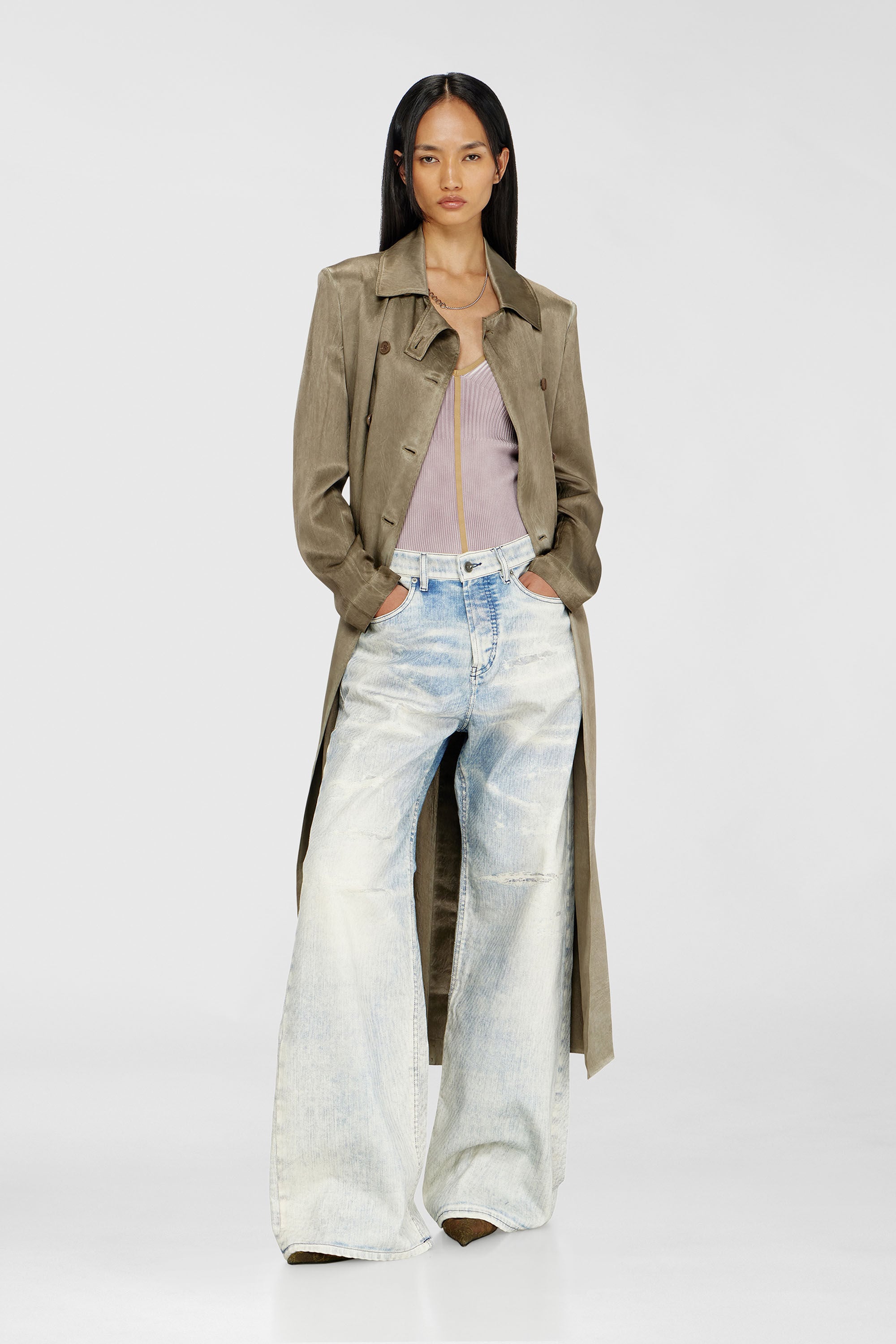 Diesel - G-LADES, Trench coat en satin froiss&eacute; Femme in Marron - 3