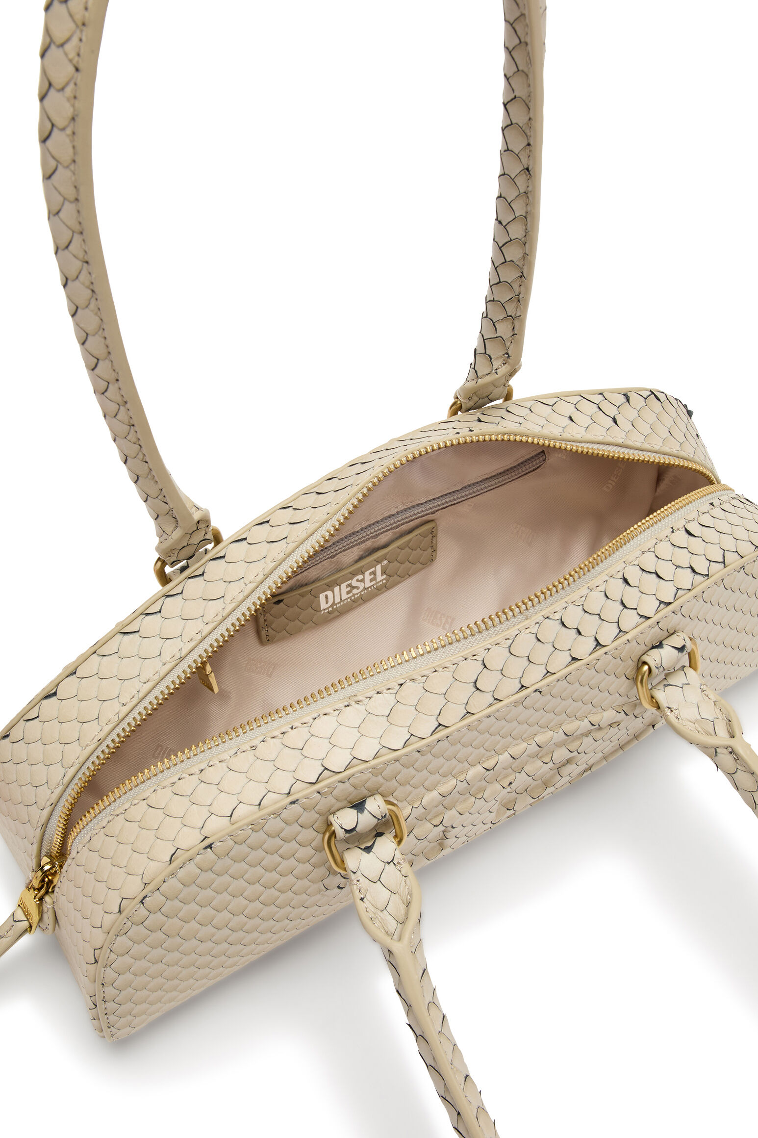 Diesel - 1DR DOME SHOULDER EW, 1DR Dome-Bolso bowling alargado en piel texturizada Mujer in Beige - 6