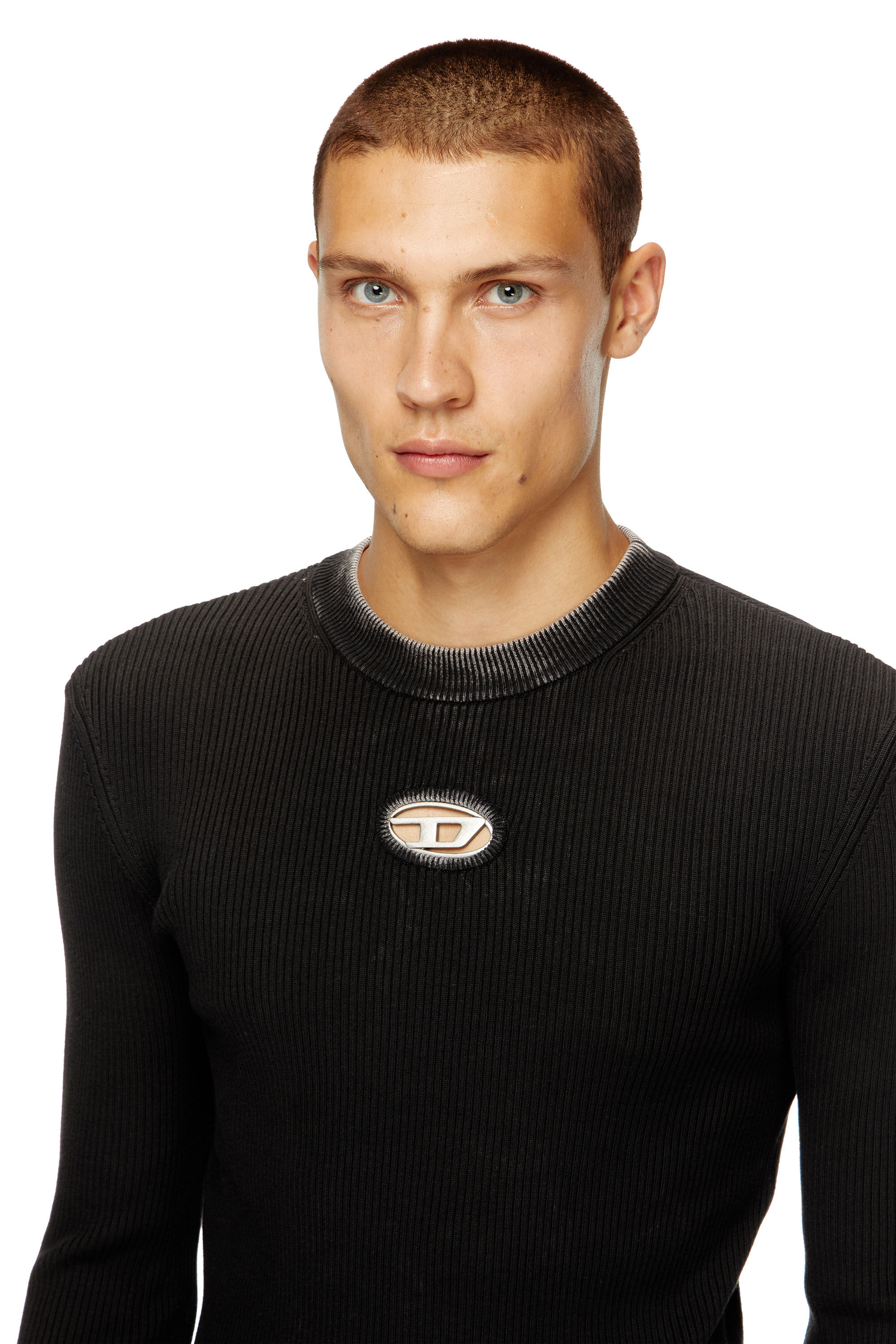 Diesel - K-DARIN-A, Male's Cut-out jumper with Oval D in Black - 4