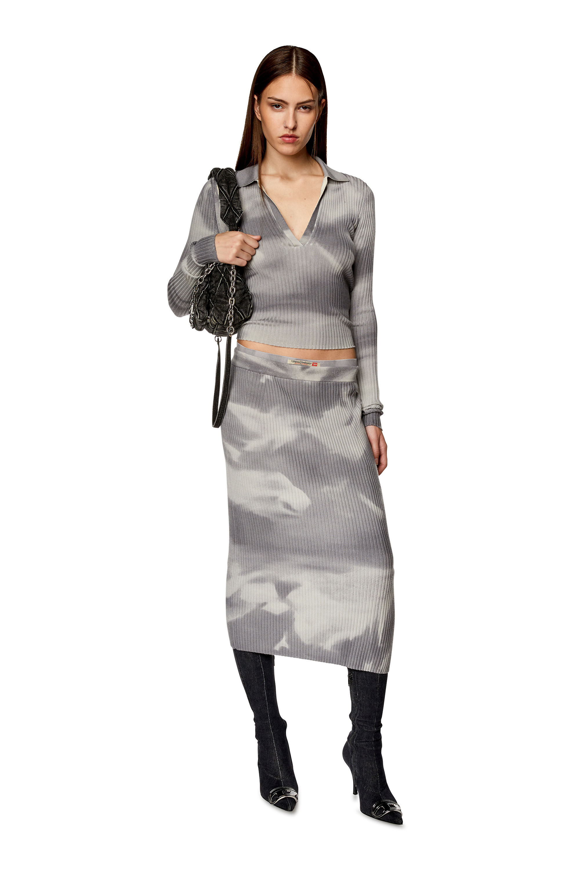 Diesel - M-BETTY, Woman's Midi skirt in camo wool knit in Grey - 1