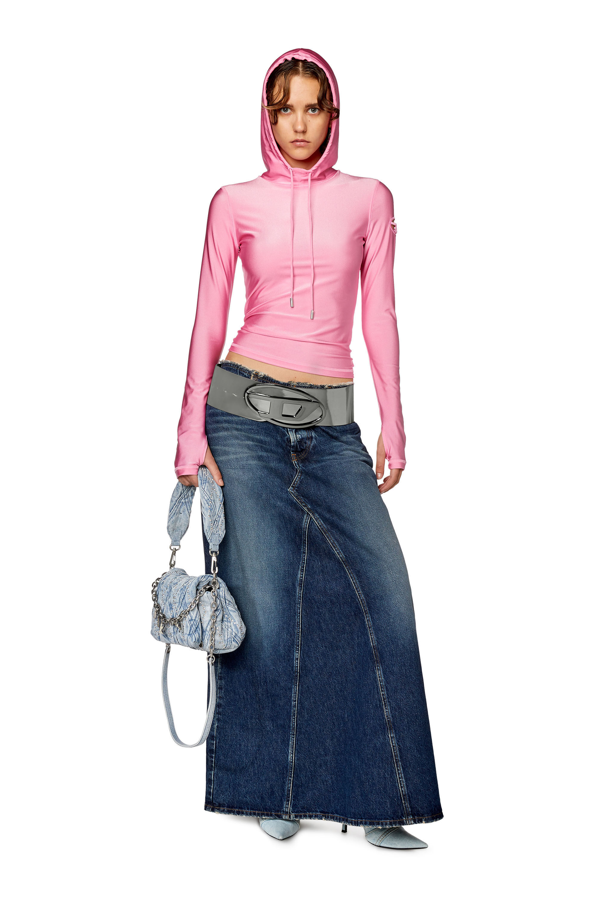 Diesel - DE-PAGO-S, Jupe longue avec taille cut-off Femme in Bleu - 1