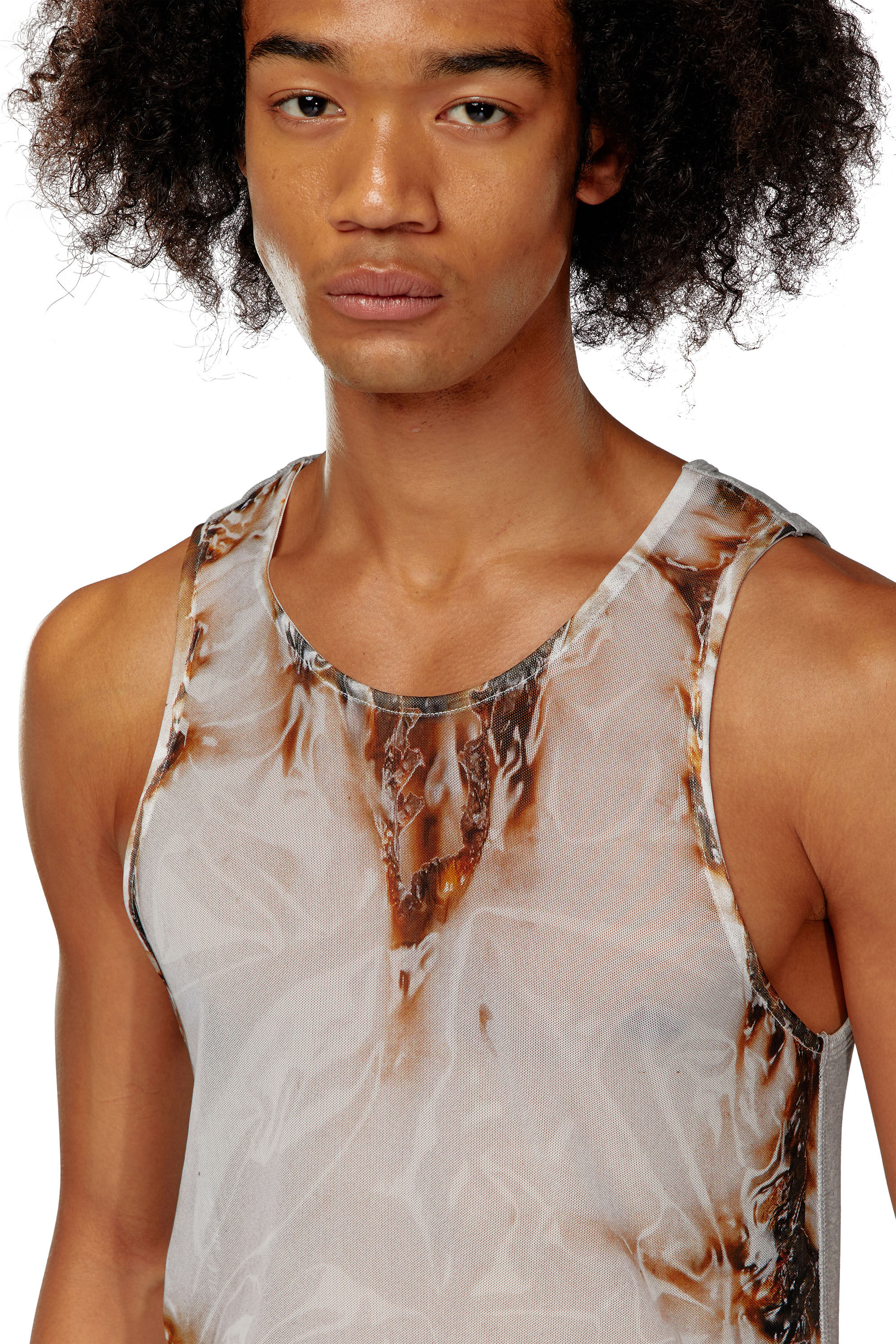 Diesel - T-LIFTY-BURN-ART, Male's Tulle tank with burning plastic print in Light Grey - 4