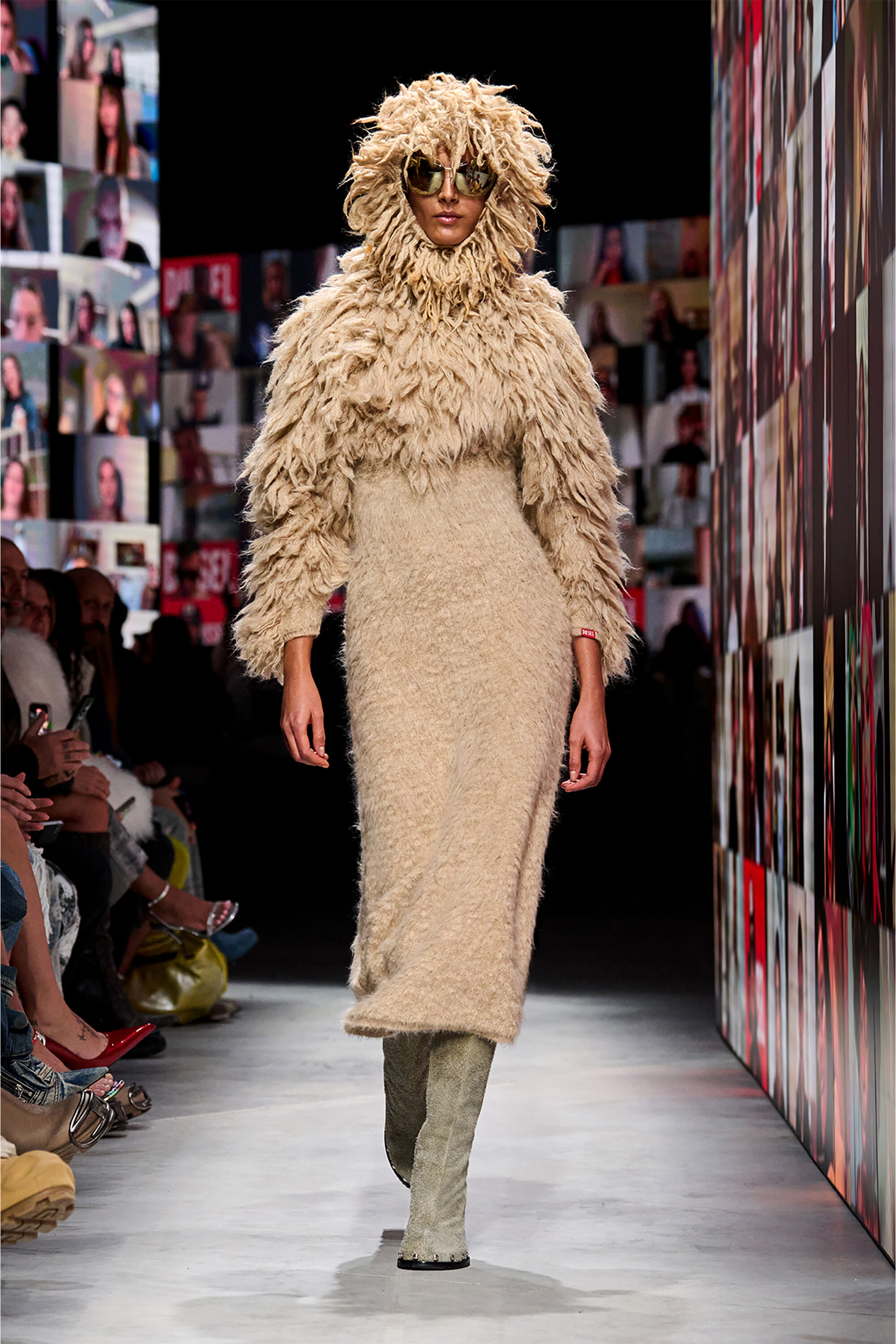 Women's Turtleneck dress in shaggy mohair | Beige | Diesel CA