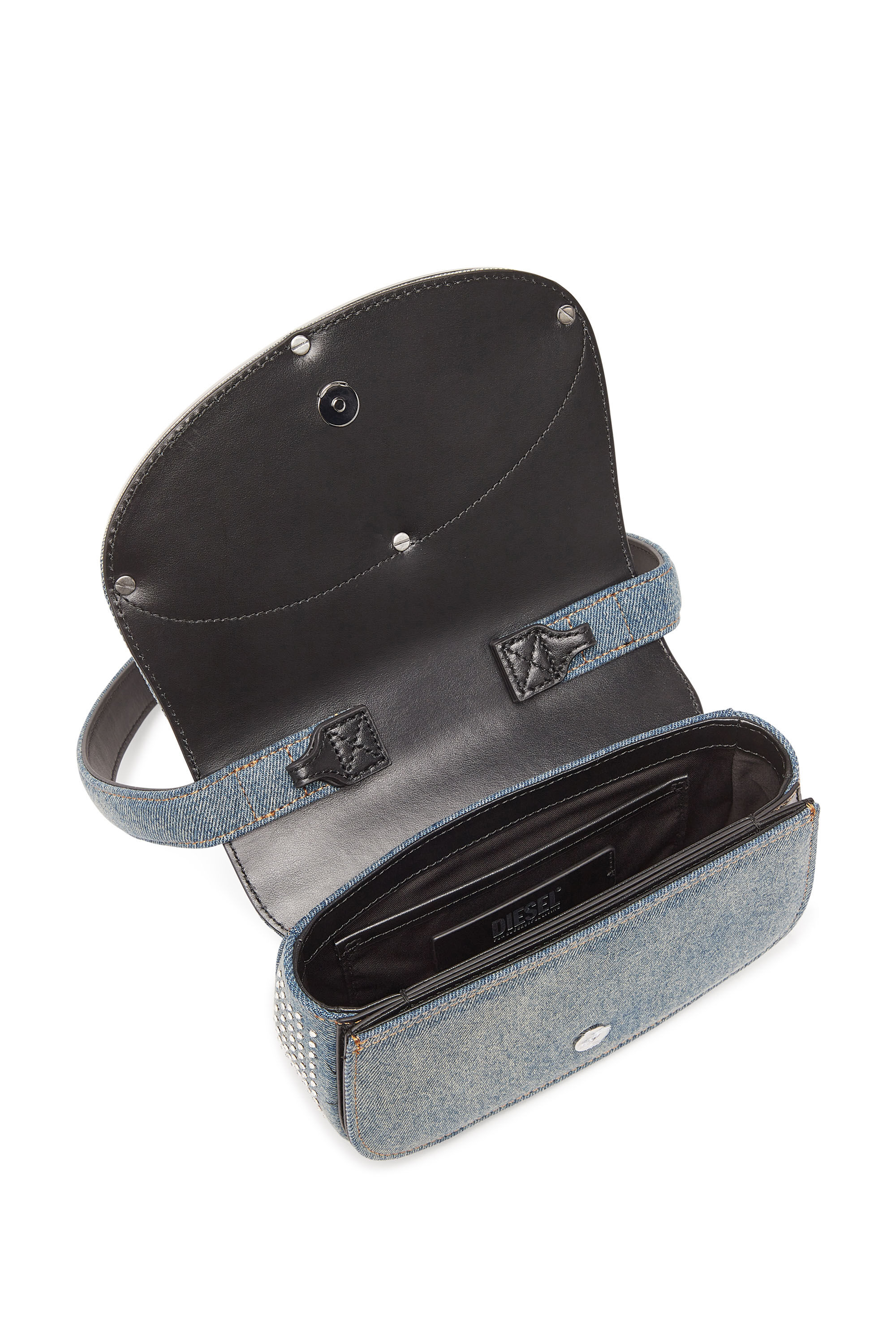 Diesel - 1DR, Female's 1DR - Iconic shoulder bag in denim and crystals in Light Blue - 2