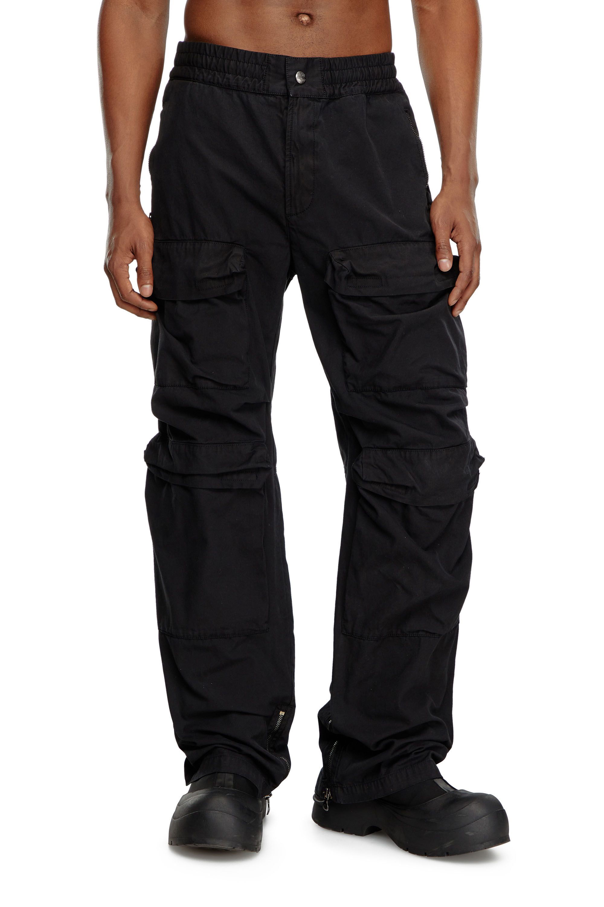 Diesel - P-DANZEL, Man's Cargo pants in garment-dyed twill in Black - 3