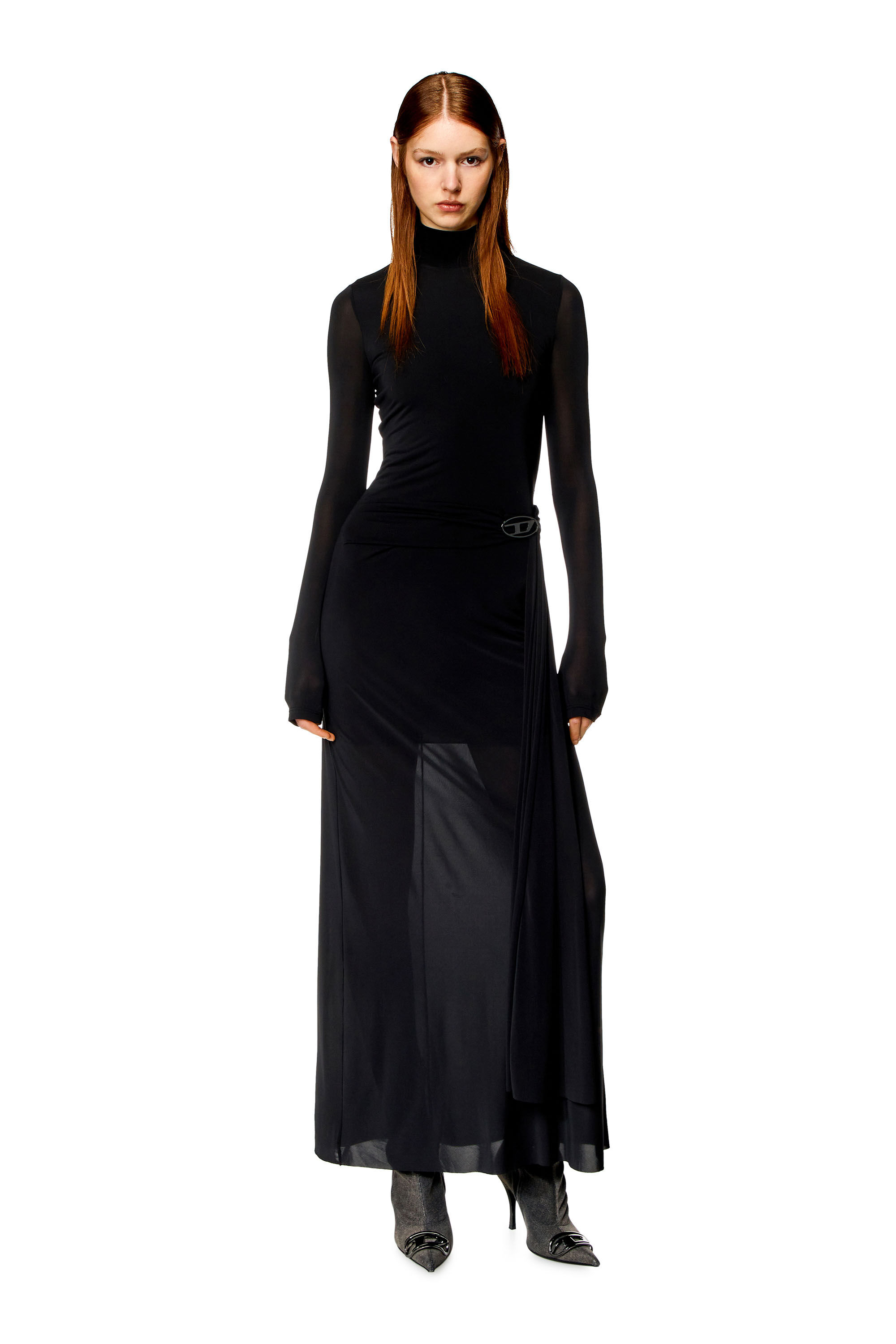 Women's Long turtleneck dress with draped panel | Black | Diesel