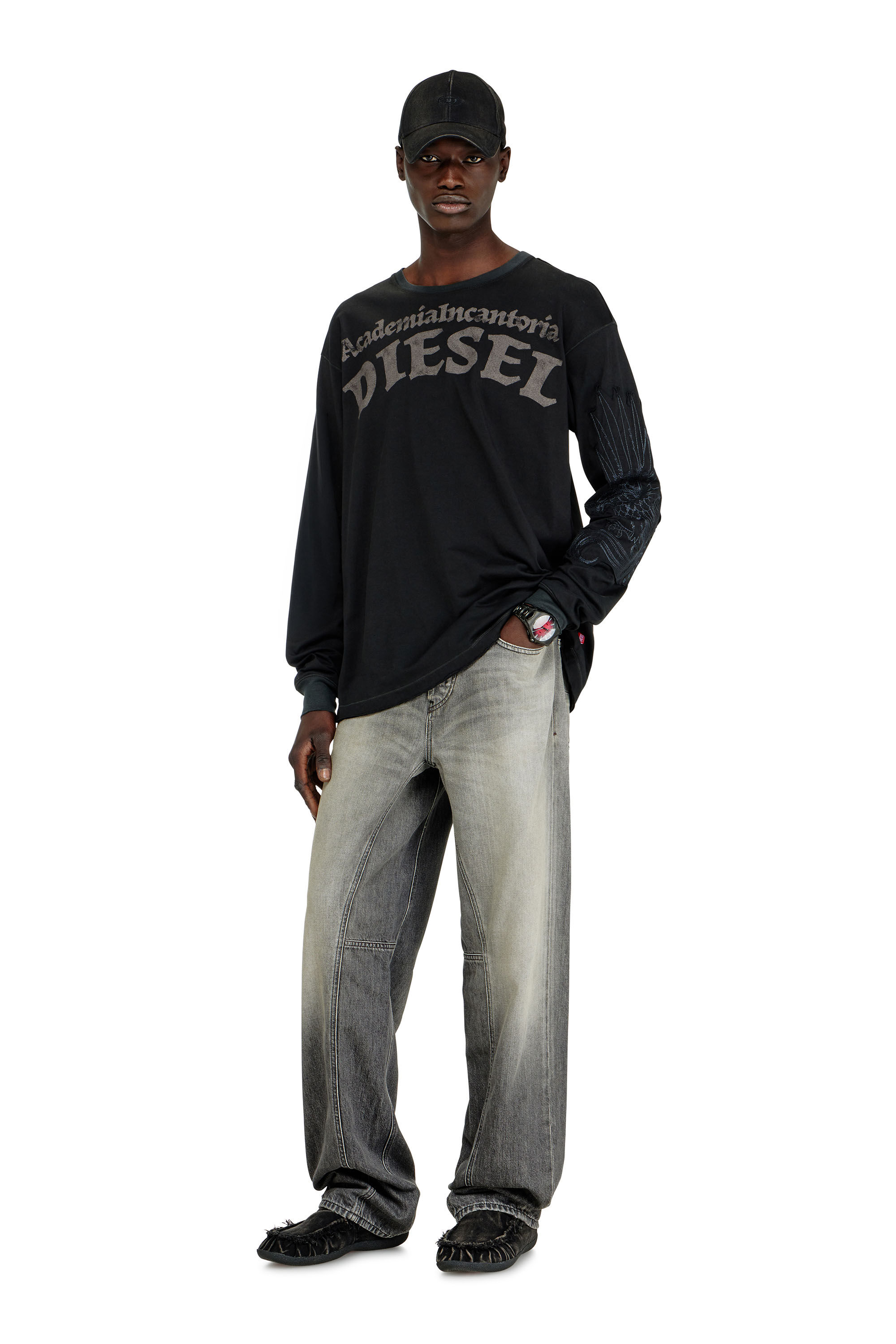 Diesel - T-NORM-LS-AA3, Male's Long-sleeve T-shirt with prints and patches in Black - 1
