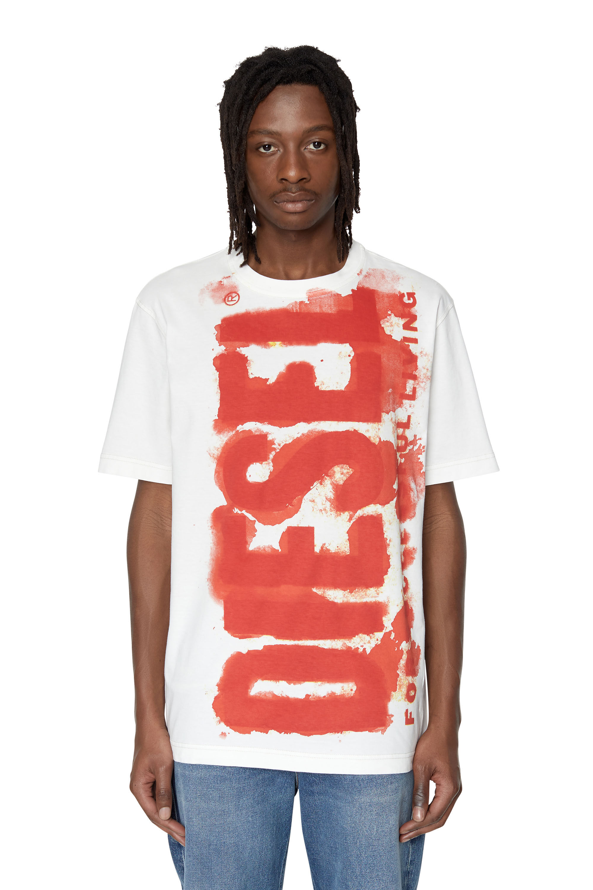 Diesel - T-JUST-E16, Male's T-shirt with bleeding logo print in White - 3