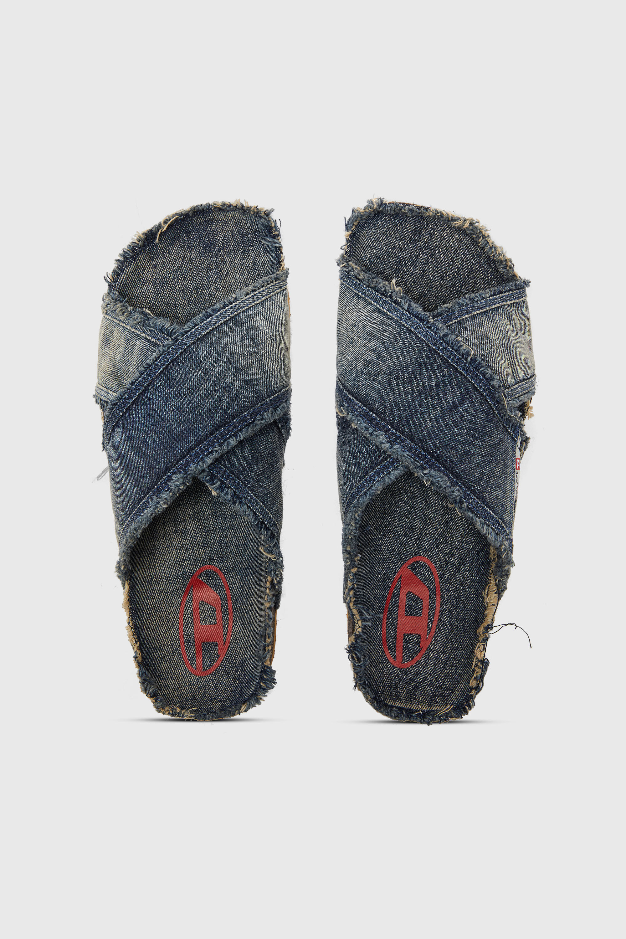 DIESEL ディーゼル デニム 38 インディゴ D-WOODSTOCK 24 Men's D-Woodstock-Crossover slides in frayed denim | Blue | Diesel US