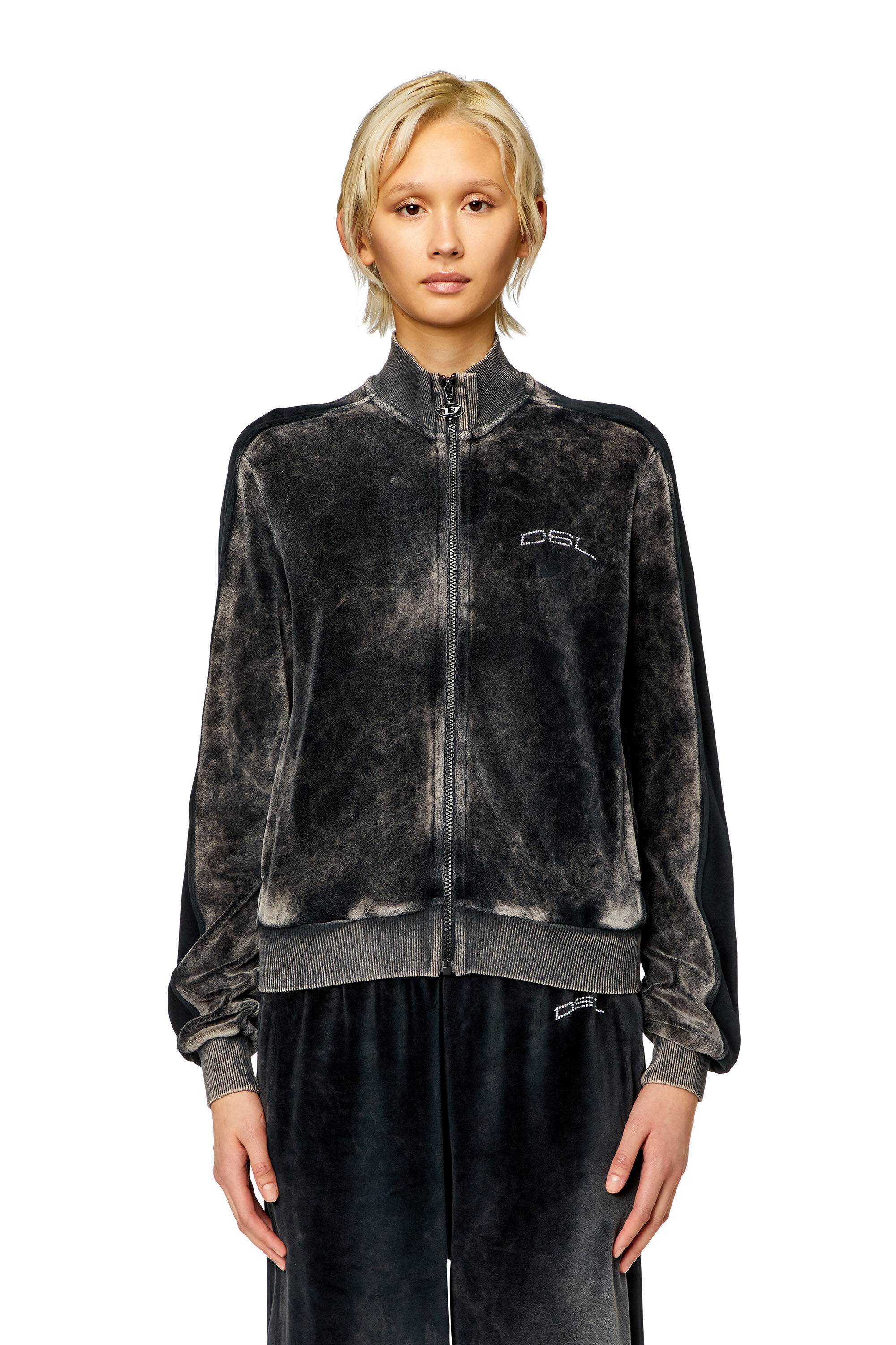 Diesel - F-KINIGLI, Woman's Track jacket in treated chenille in Black - 6