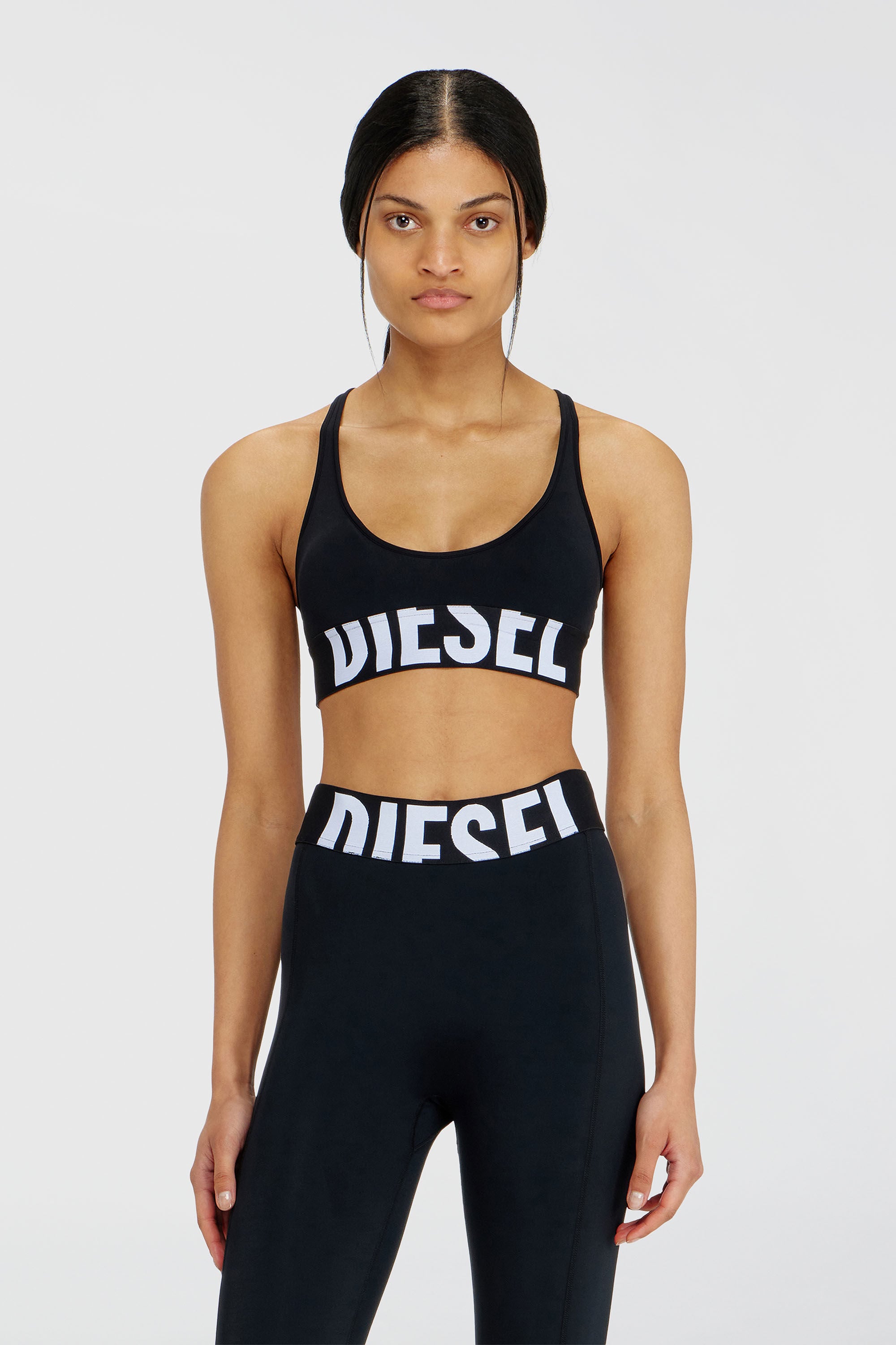 Diesel - ALLISON-D-POP, Female's Microfibre sports bra with cut-off logo in Black - 1