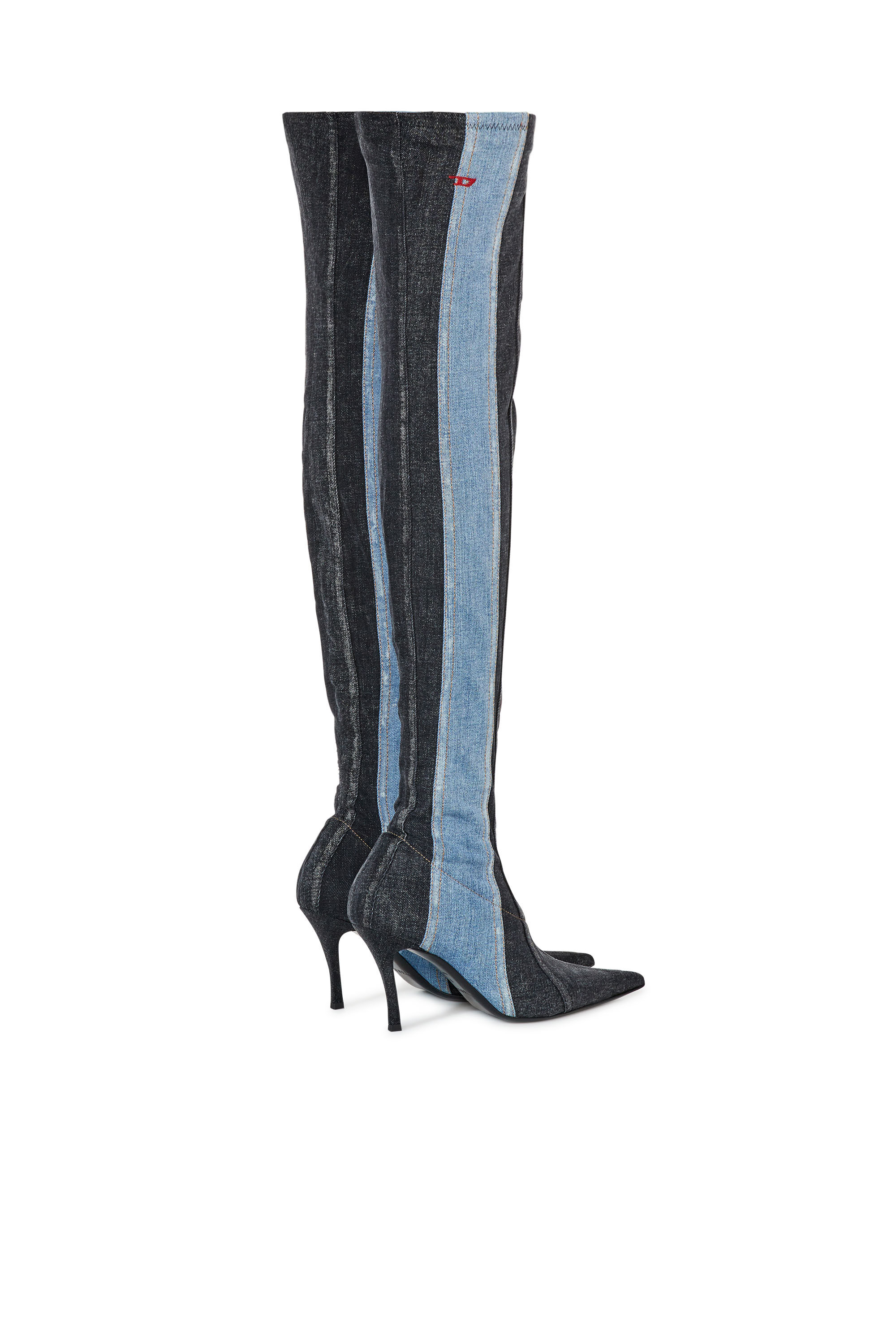 Diesel - D-VENUS TBTS, Female's D-Venus TBTS - Over-the-knee boots in stretch denim in Blue/Black - 3