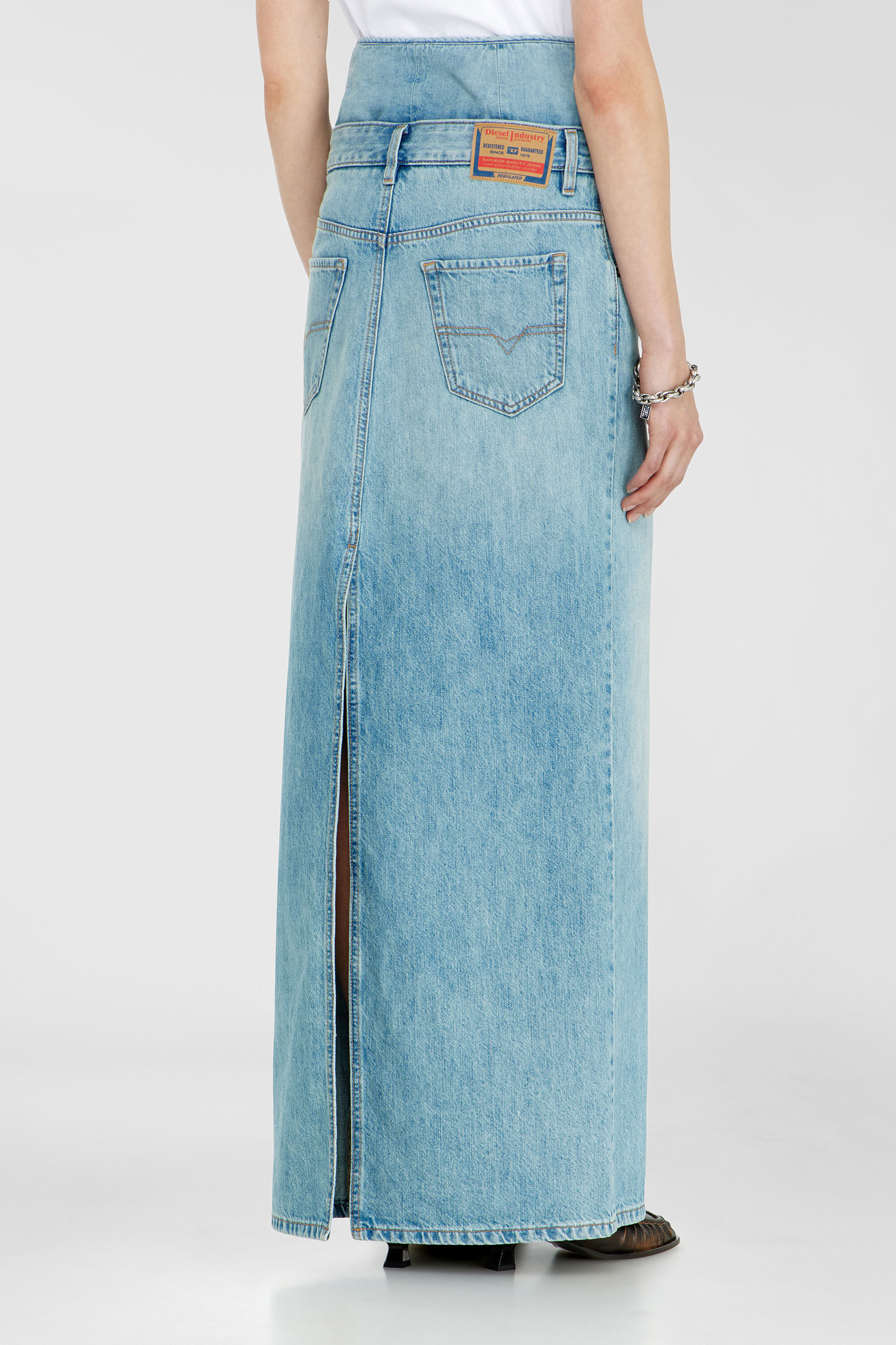 Diesel - DE-SPIVEY, Female's Jean-illusion denim maxi skirt with slits in Light Blue - 4