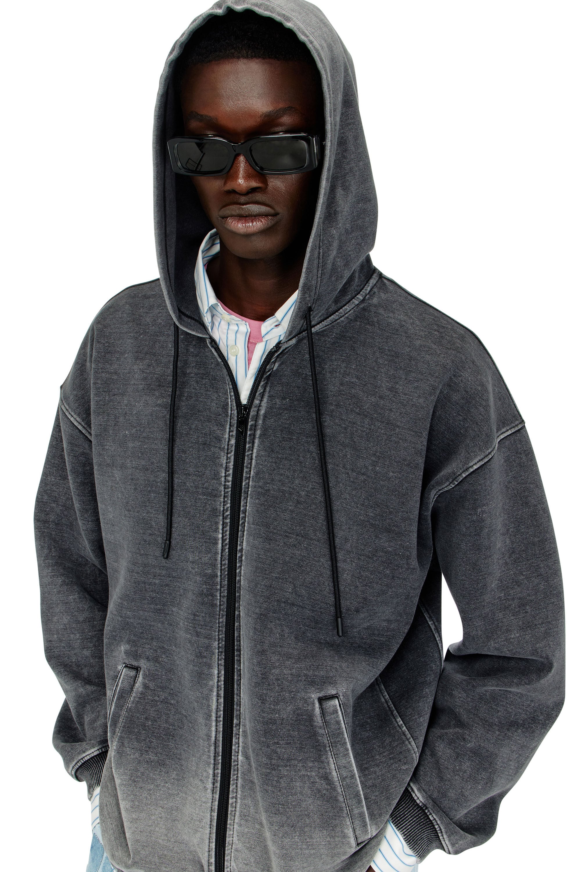 Diesel - S-HERMY-ZIP, Man's Hooded jacket in d&eacute;grad&eacute;-effect scuba in Dark grey - 4