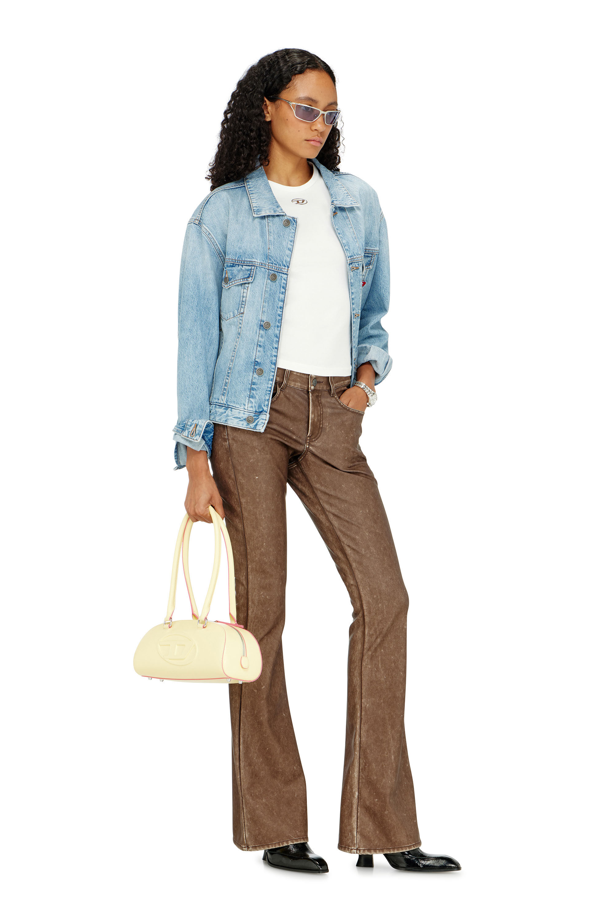 Diesel - T-UNCUTIESLONG-OD, Camiseta slim-fit con Oval D met&aacute;lico Mujer in Blanco - 1