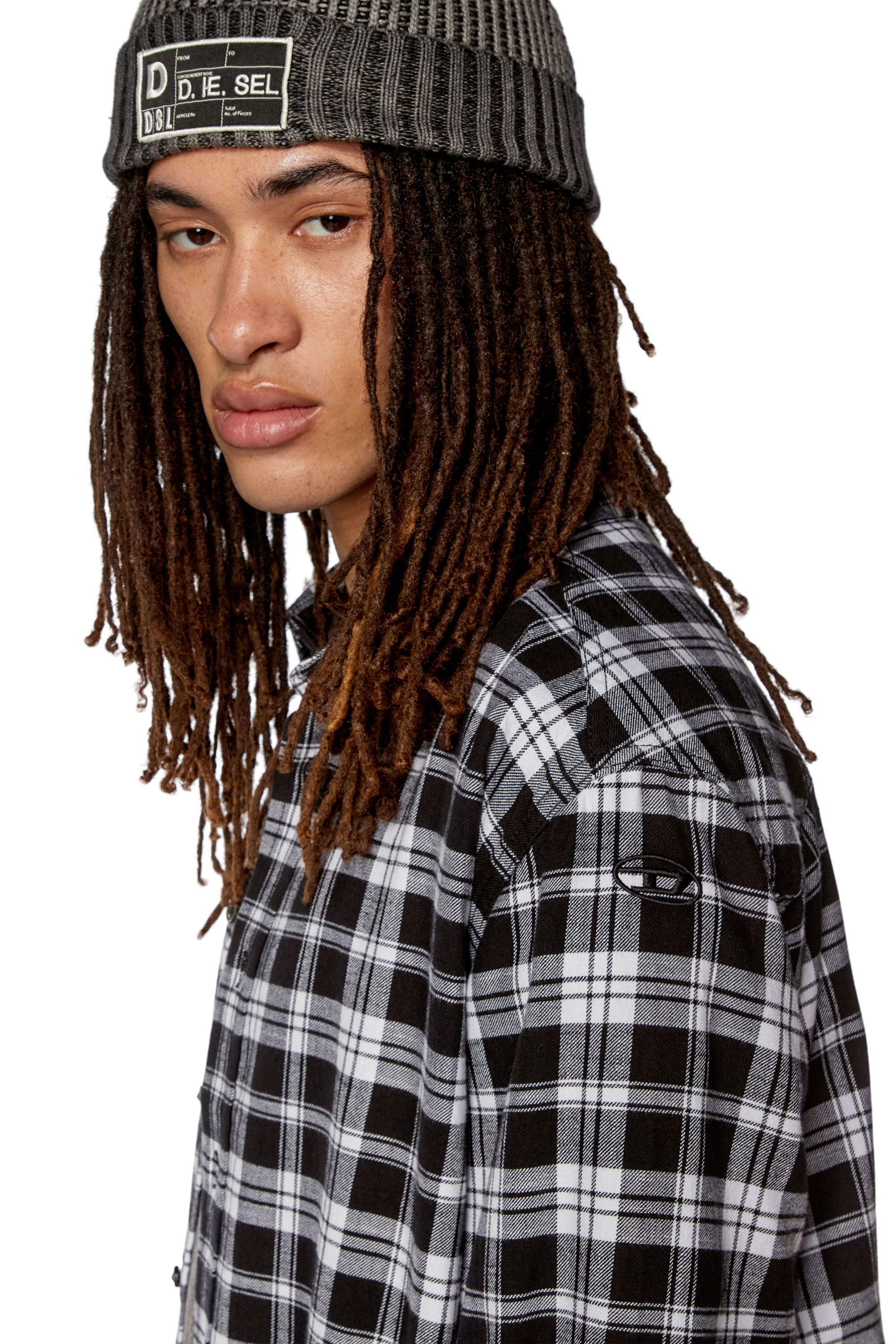 Diesel - S-UMBE-CHECK-NW, Man's Shirt in checked flannel in Black/White - 4