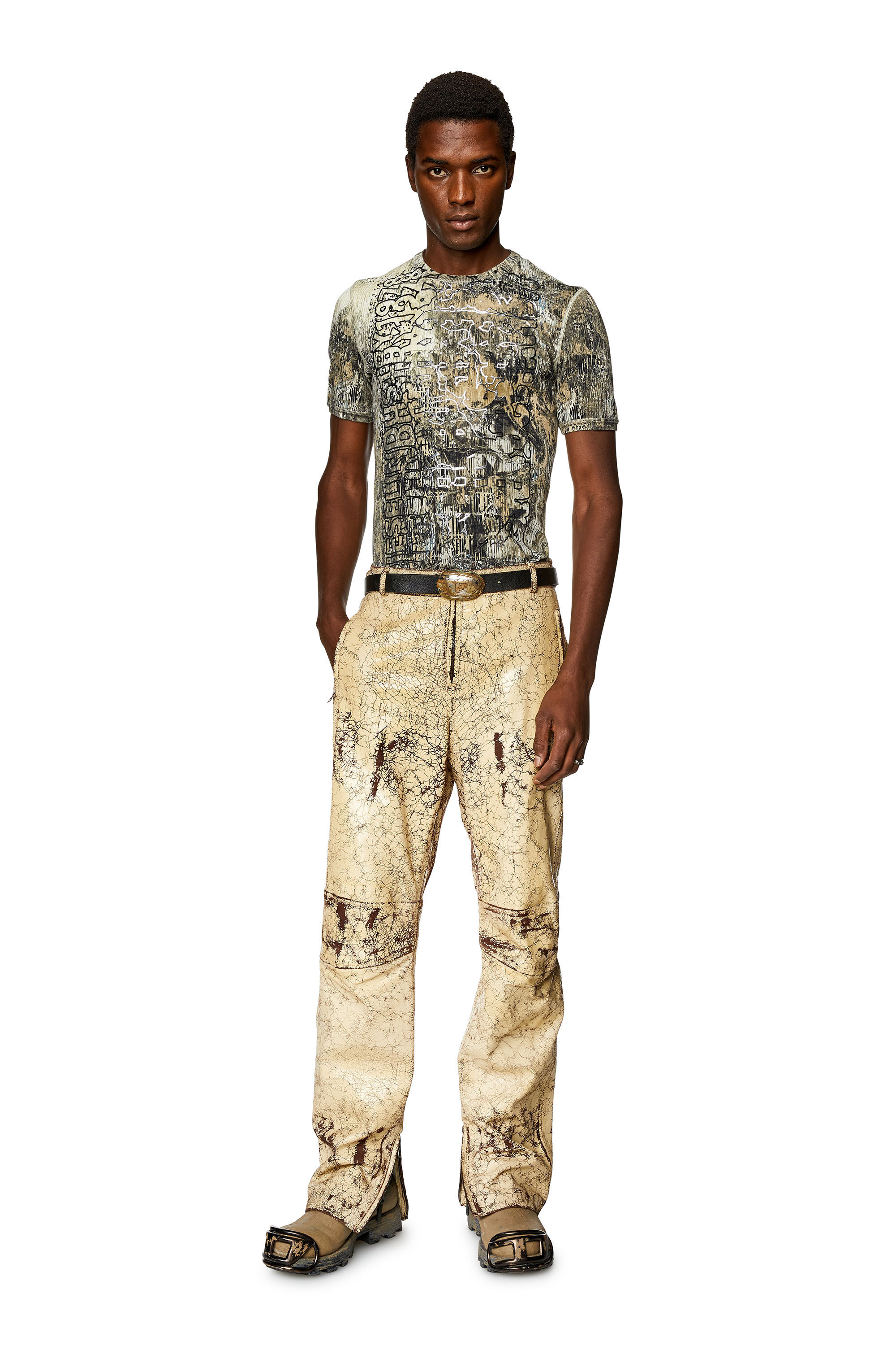 Diesel - T-IBE-M1, Man's Printed T-shirt with foiled logo artwork in Black - 1