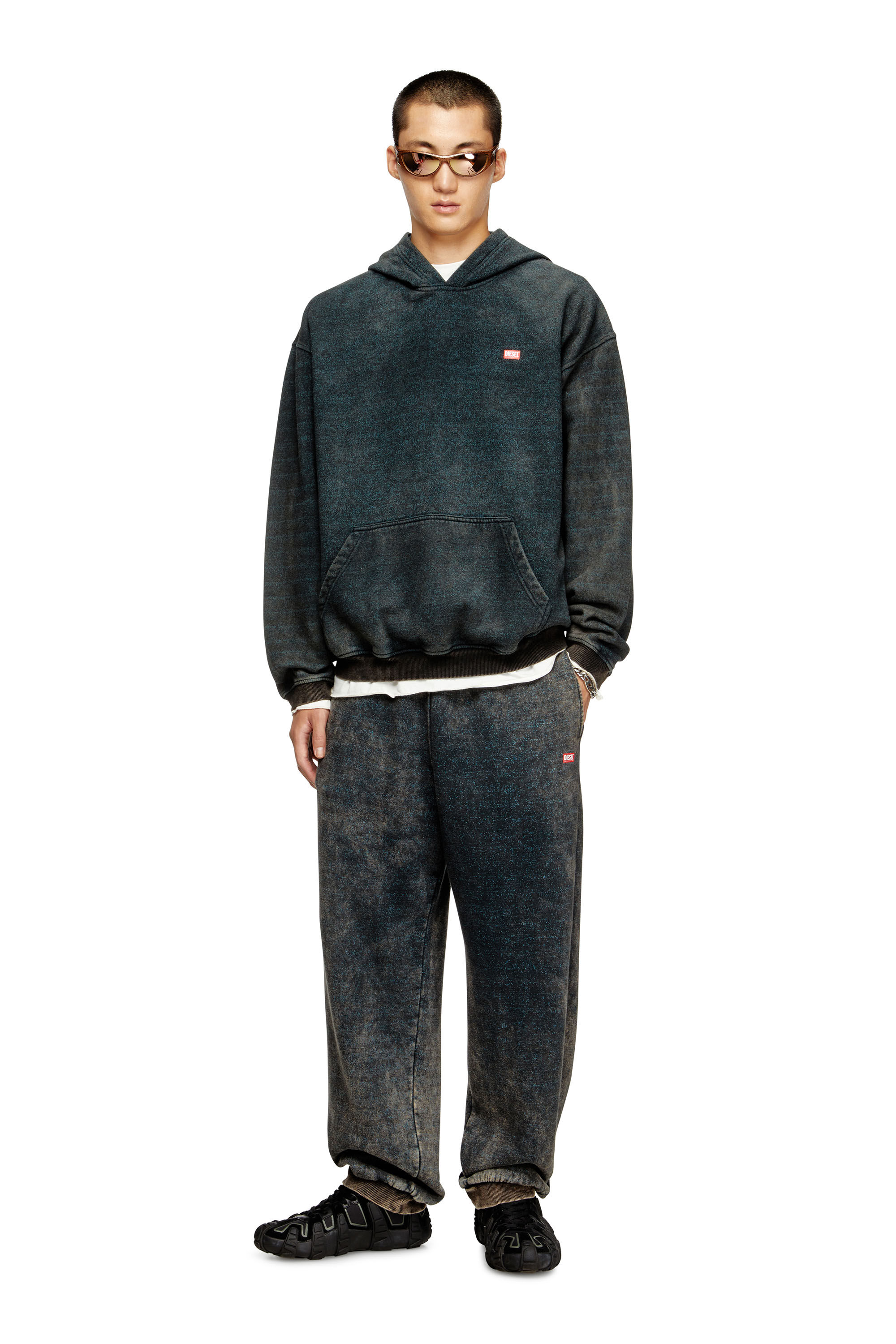 Diesel - S-KAI, Male's Cotton hoodie with kangaroo pocket in Black/Blue - 1
