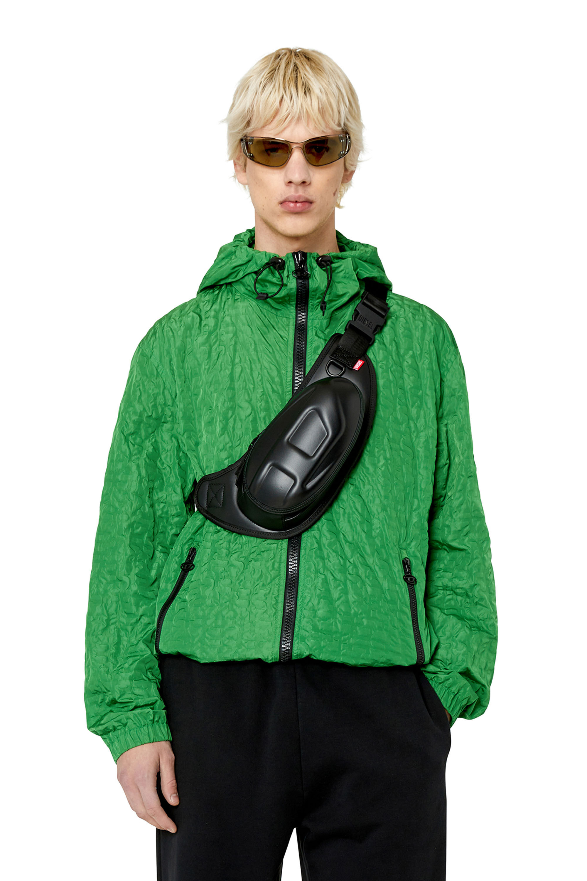 Diesel - J-WARRET-MON, Male's Windbreaker in tactile monogram nylon in Green - 3