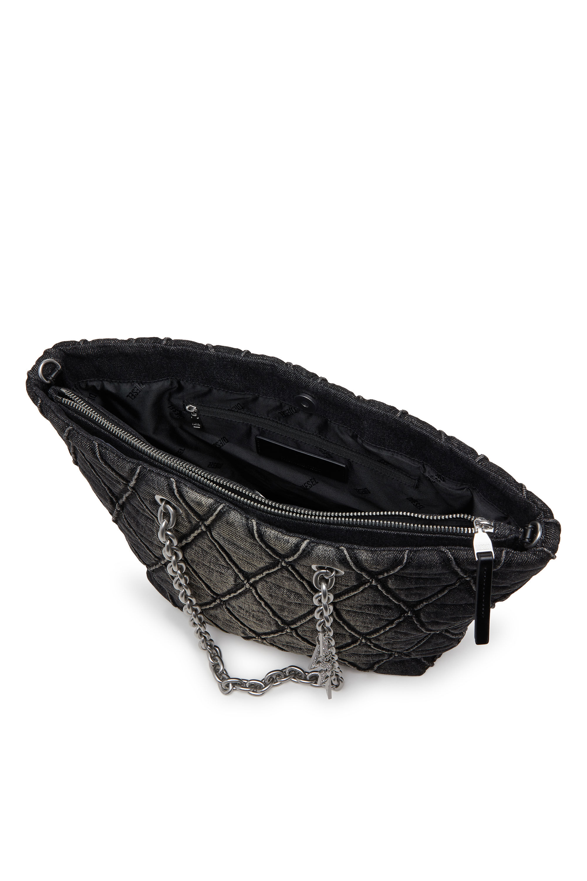 Women's Charm-D-Tote bag in treated quilted denim | Black | Diesel