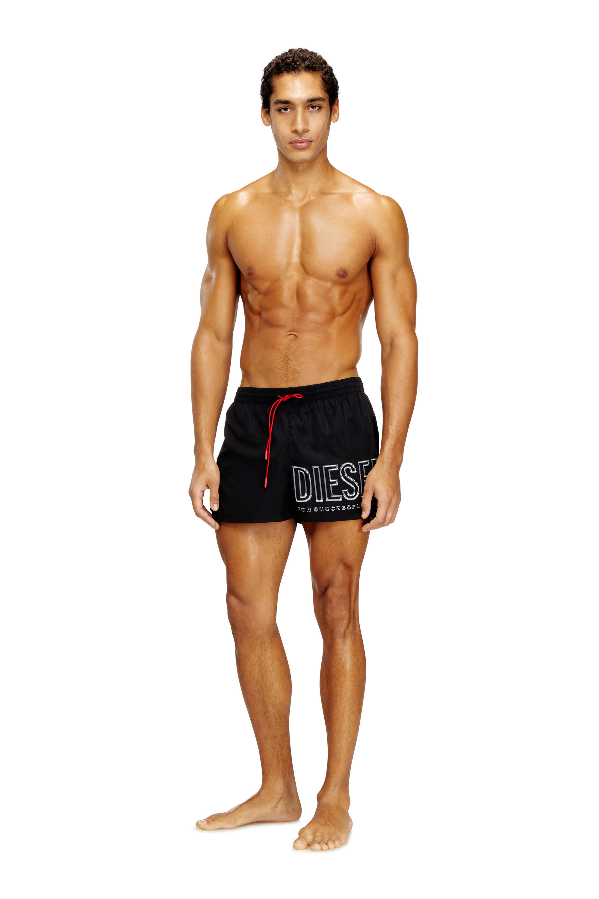 Men's Mid-length swim shorts with outline logo | Black | Diesel US