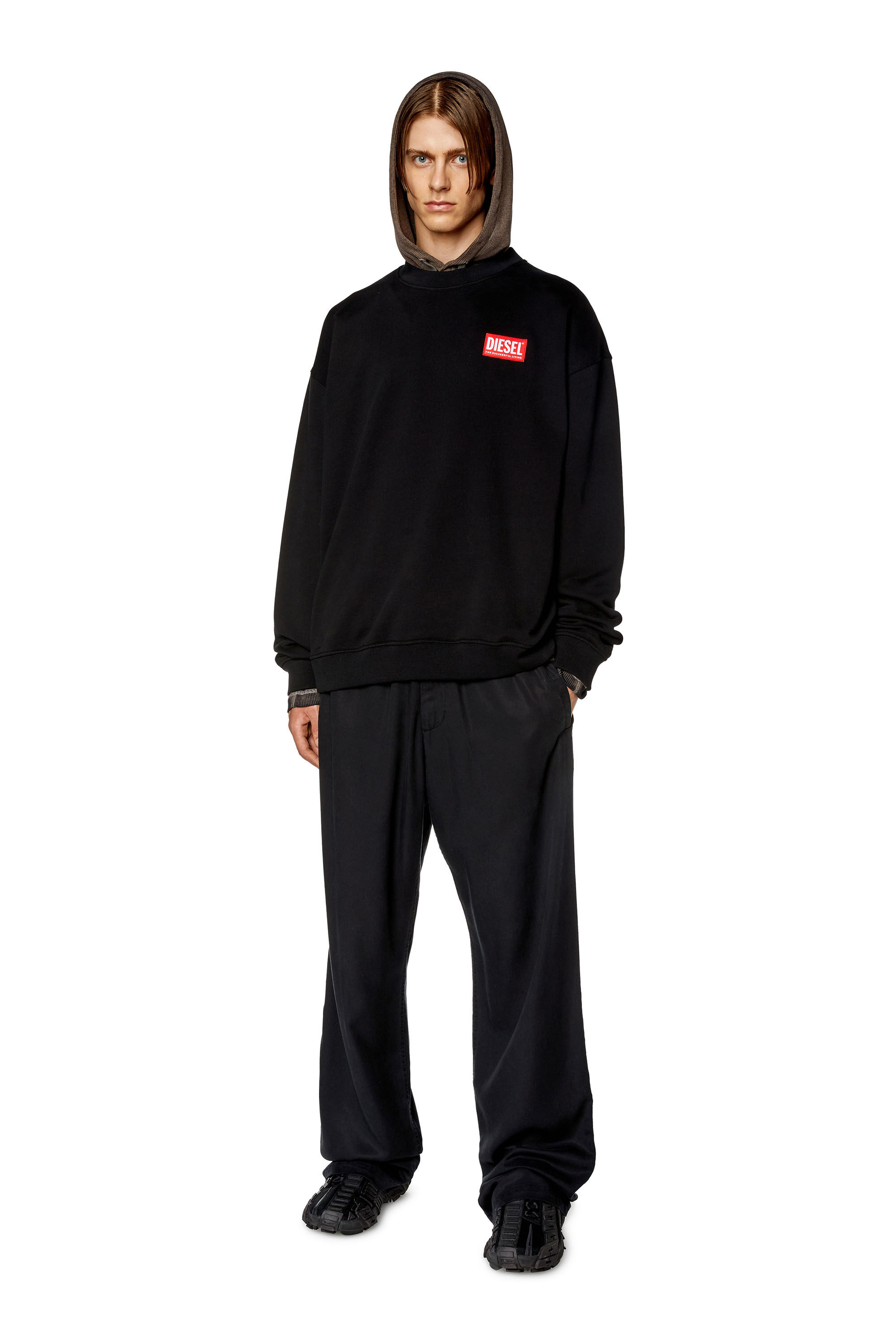 Diesel - S-NLABEL-L1, Sweat-shirt oversize avec empiècement à logo Homme in Noir - 1