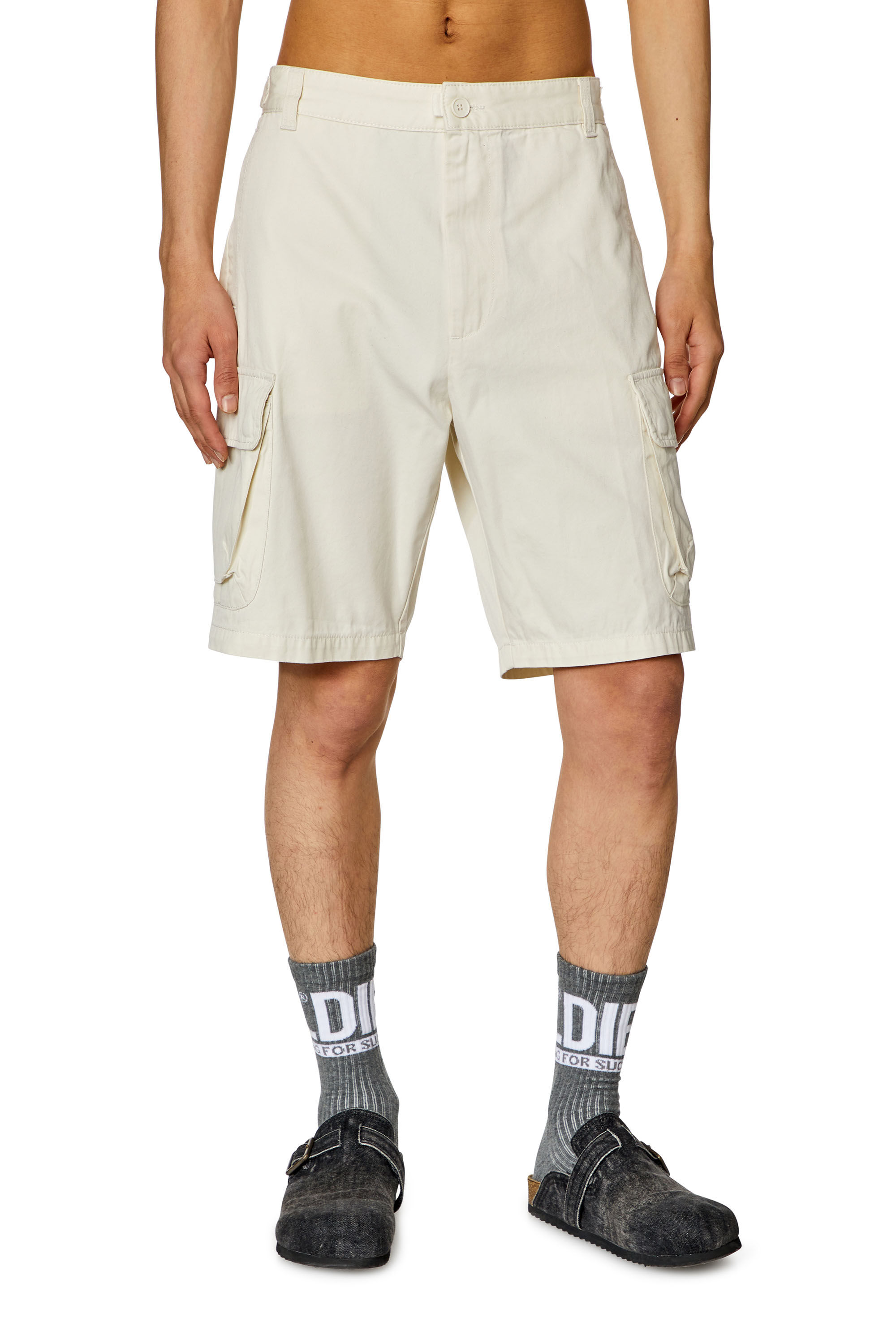 Diesel - P-ARGYM-SHORT, Male's Twill cargo shorts in organic cotton in White - 3