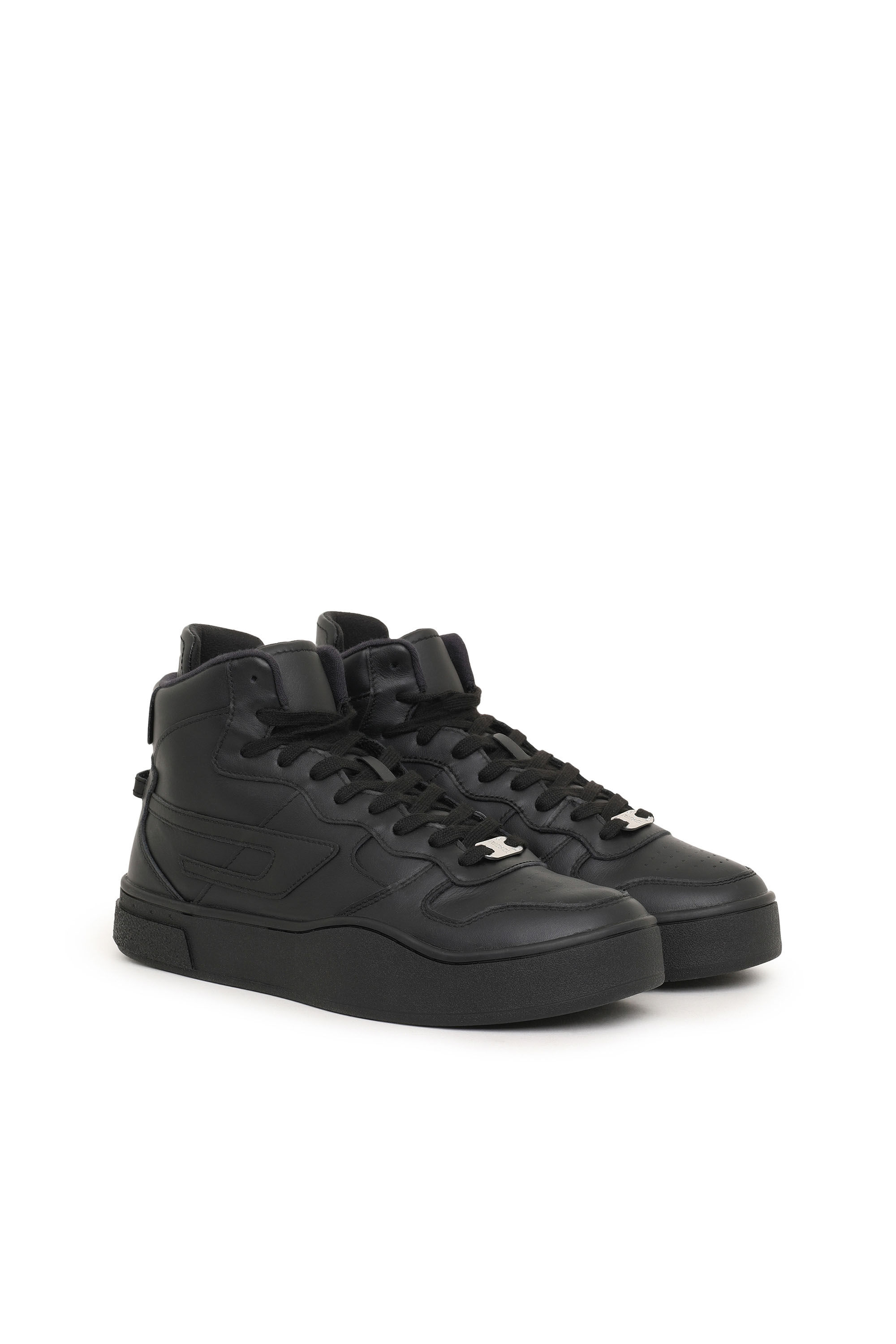 さいとう S-UKIYO MID Man: Leather high-top sneakers with D logo | Diesel