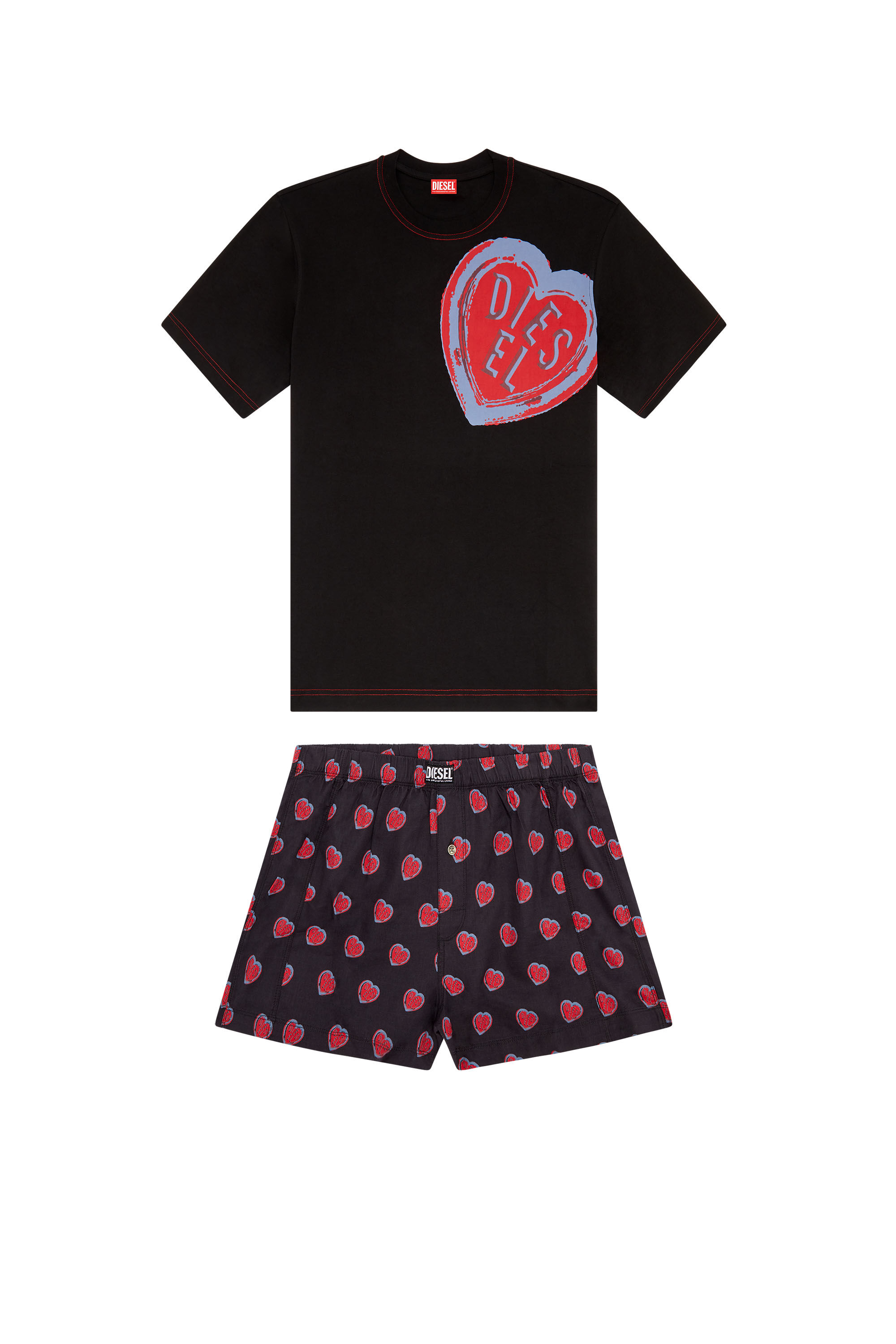 Diesel - UMKIT-JUST-STARK, Male's Diesel Heart pyjama set in Black/Red - 1