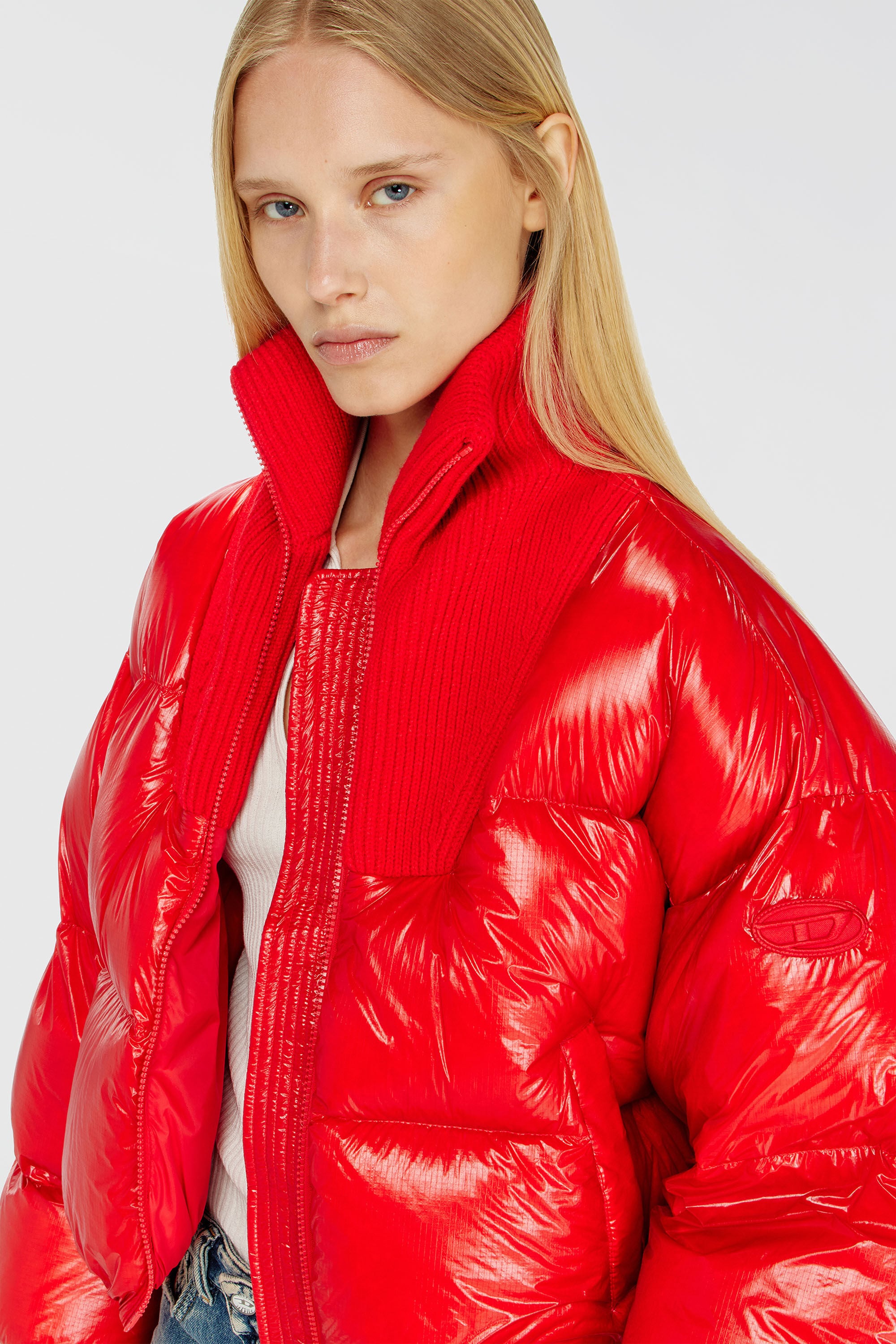 Diesel - W-ARRIOR, Doudoune en ripstop avec col en maille Femme in Rouge - 4