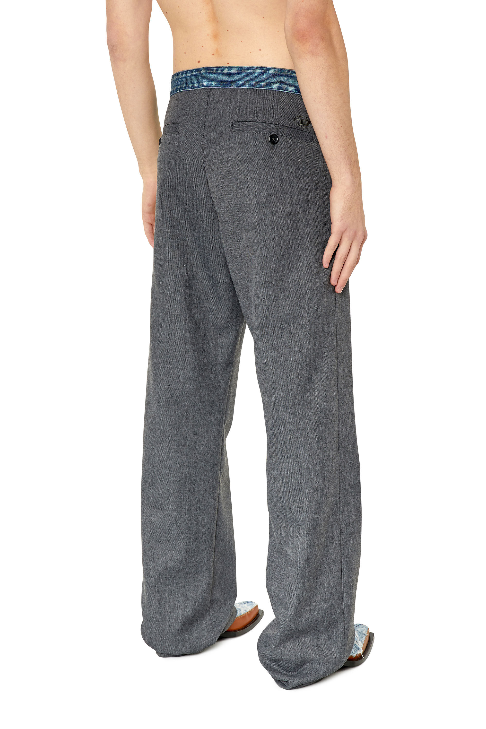 Diesel - P-GOLD-A, Male's Wool pants with denim waistband in Dark Grey - 5