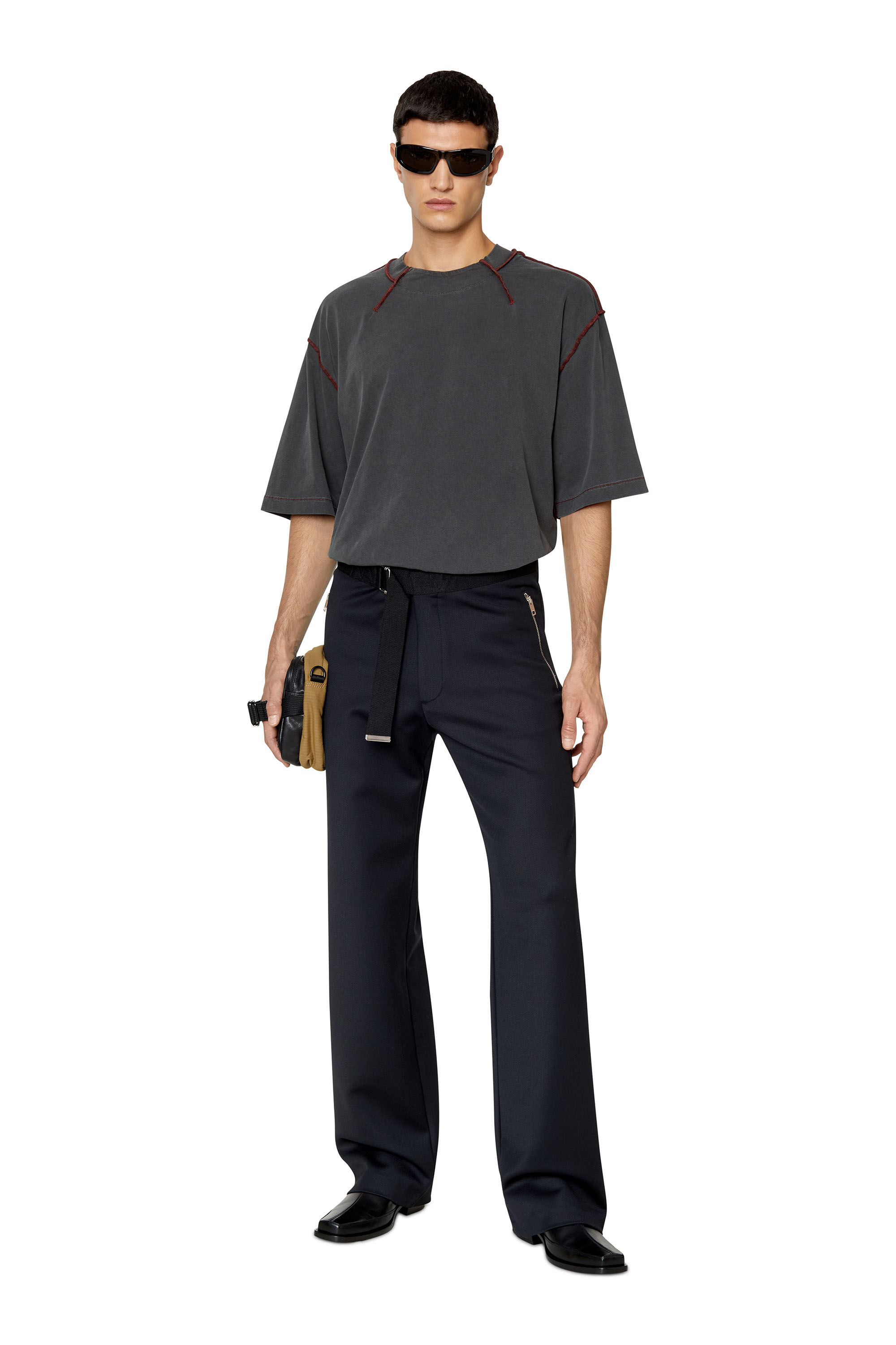 Diesel - P-GOLD, Male's Wool-blend pants with utility details in Black - 1