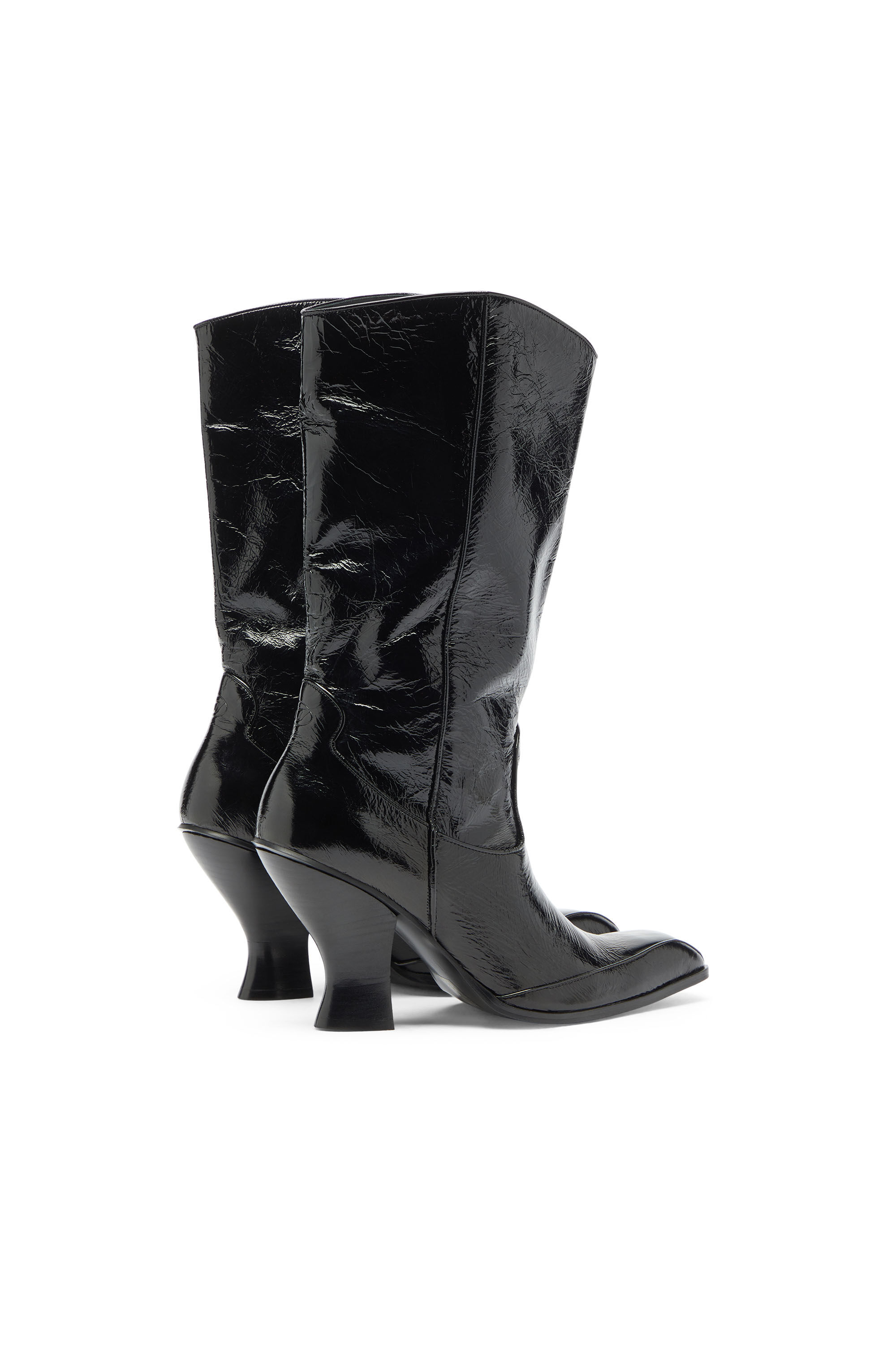 Diesel - D-LUFFY-75-TUBE, Female's D-Luffy - Knee-high boots in patent leather in Black - 3