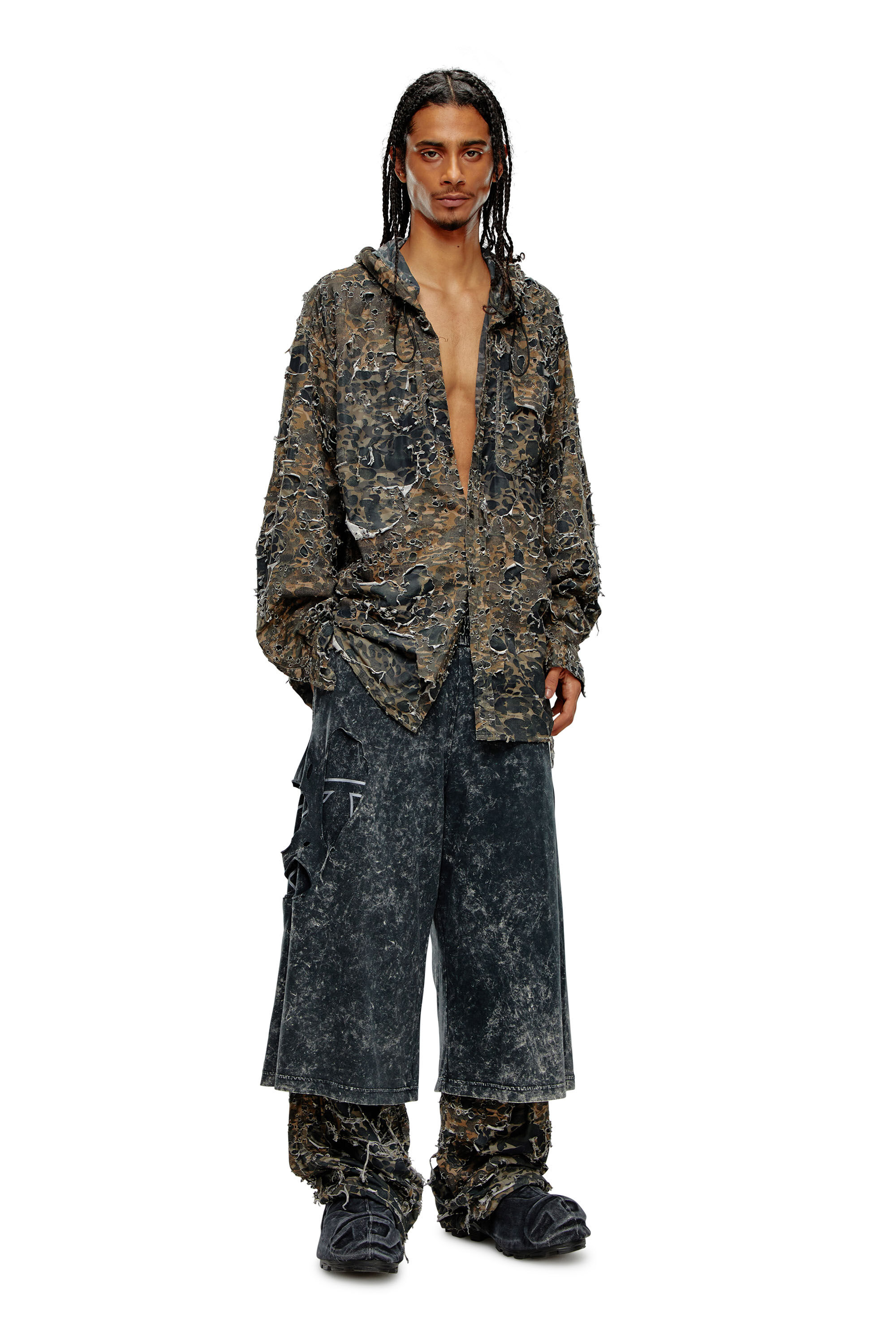 Diesel - P-ECKYO-PEELOVAL, Pantalon Oval D en jersey marbré Homme in Noir - 1