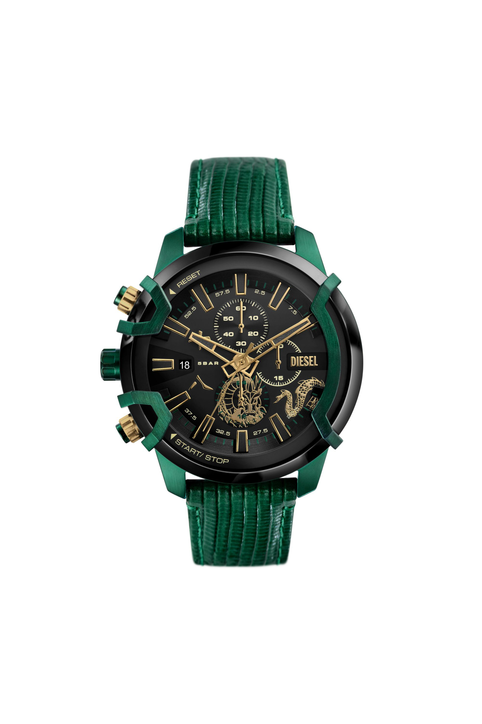 Diesel - DZ4651, Male's Griffed chronograph green leather watch in Green - 1