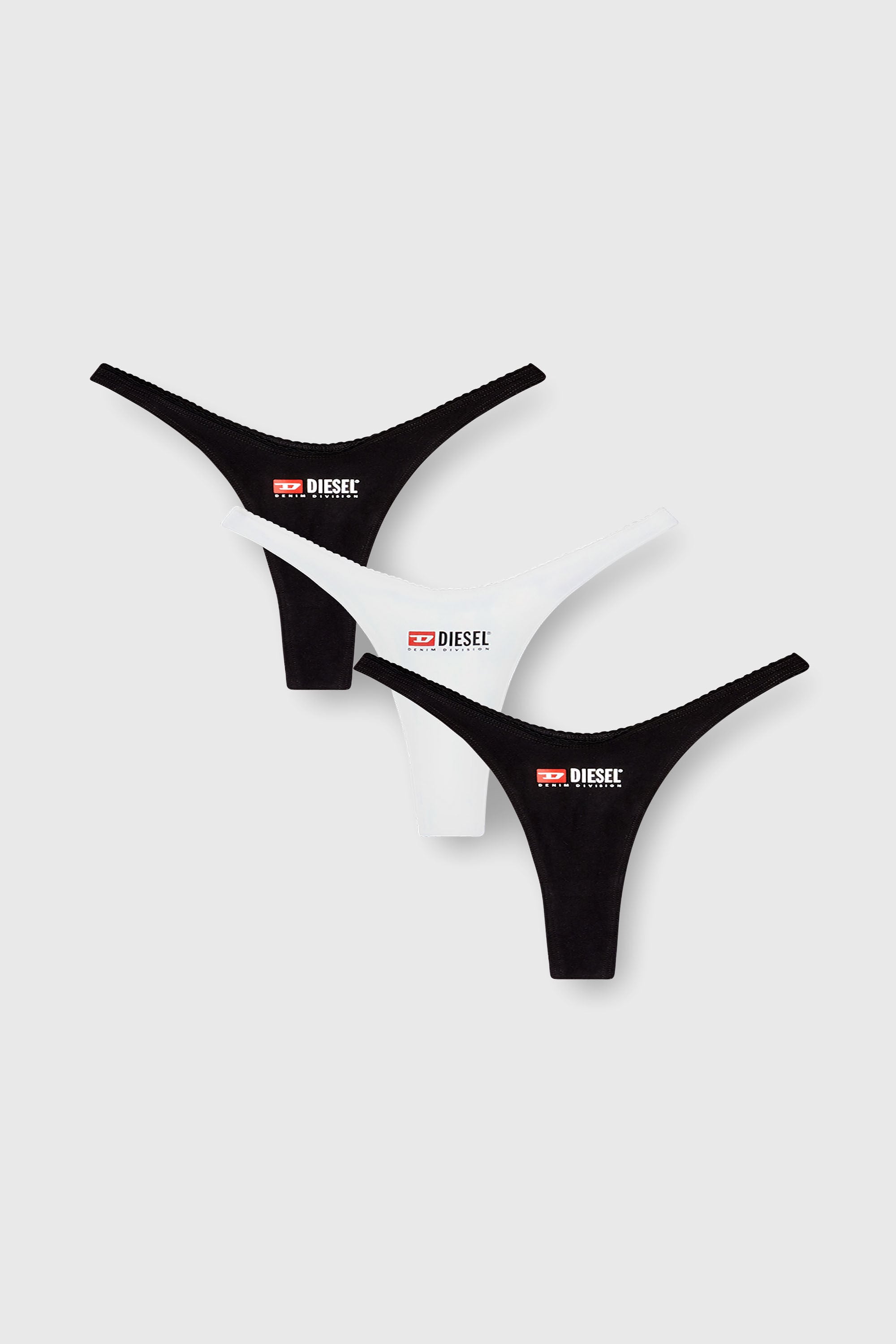 Diesel - MICRO-PUNCHY-D-CORE-3PACK, Woman's Three-pack of stretch cotton thongs with logo in Black - 4