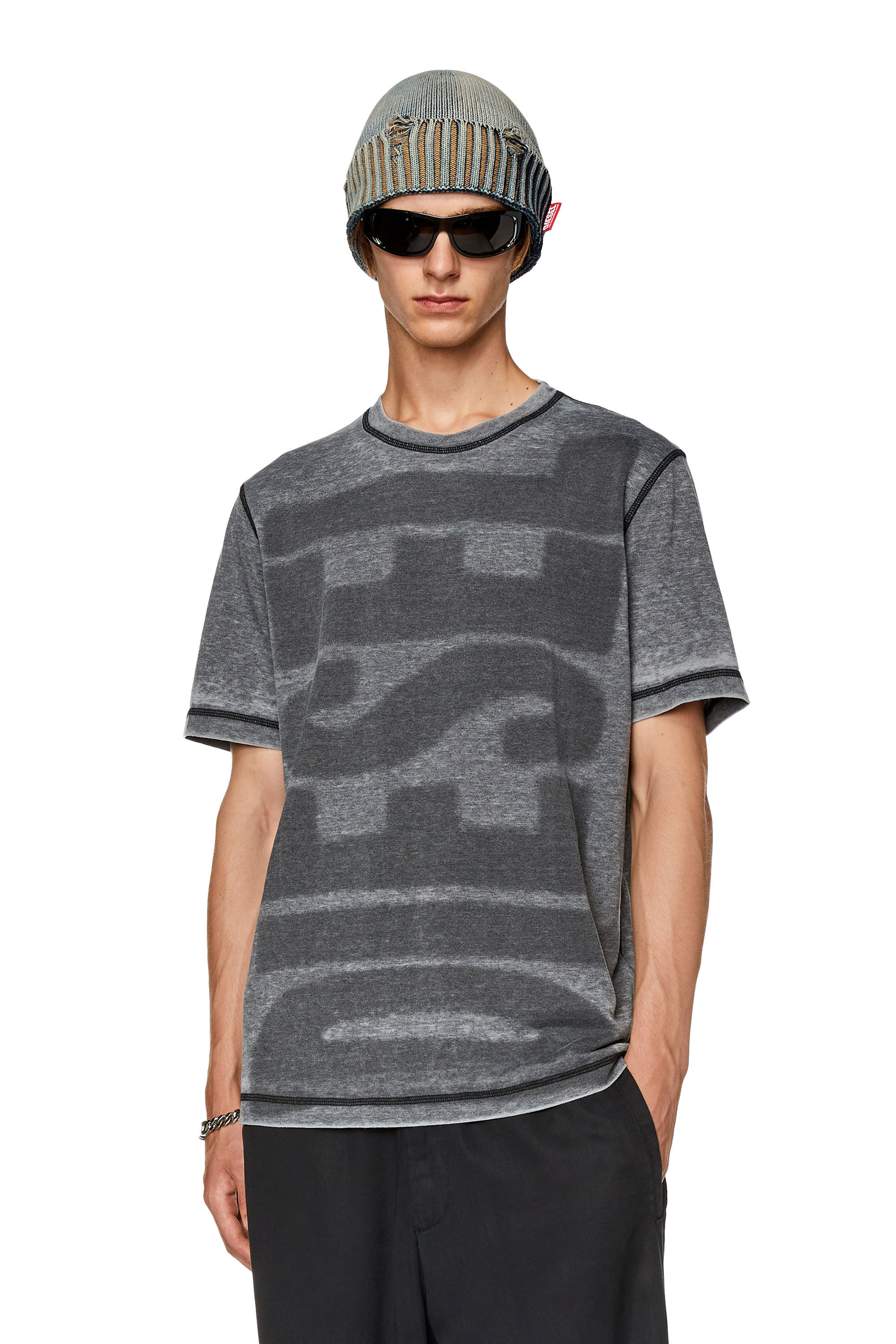 Diesel - T-JUST-L1, Male's T-shirt with burn-out logo in Black - 3