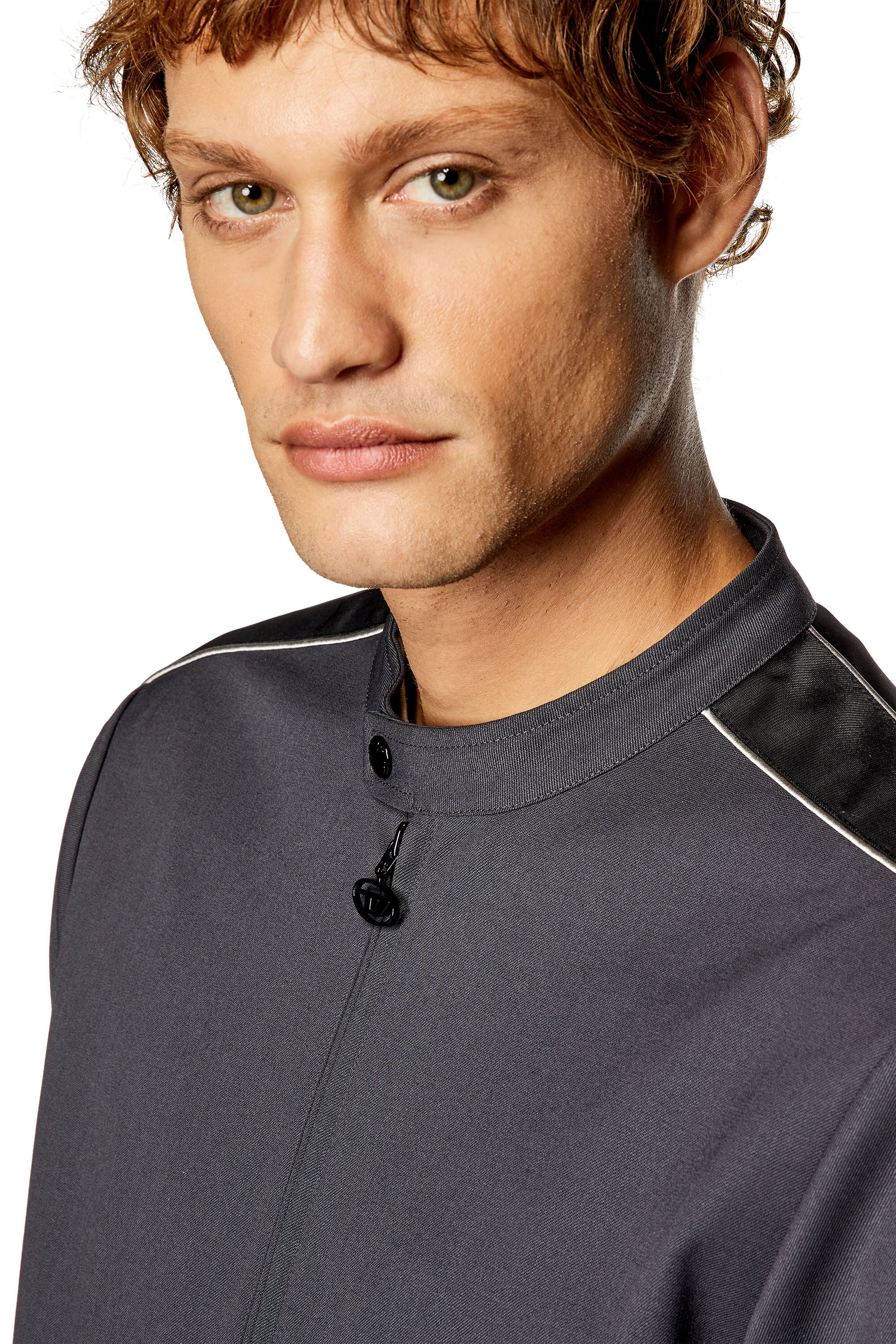 Diesel - J-DEVLIN, Man's Biker jacket in cool wool and tech jersey in Black/Grey - 4