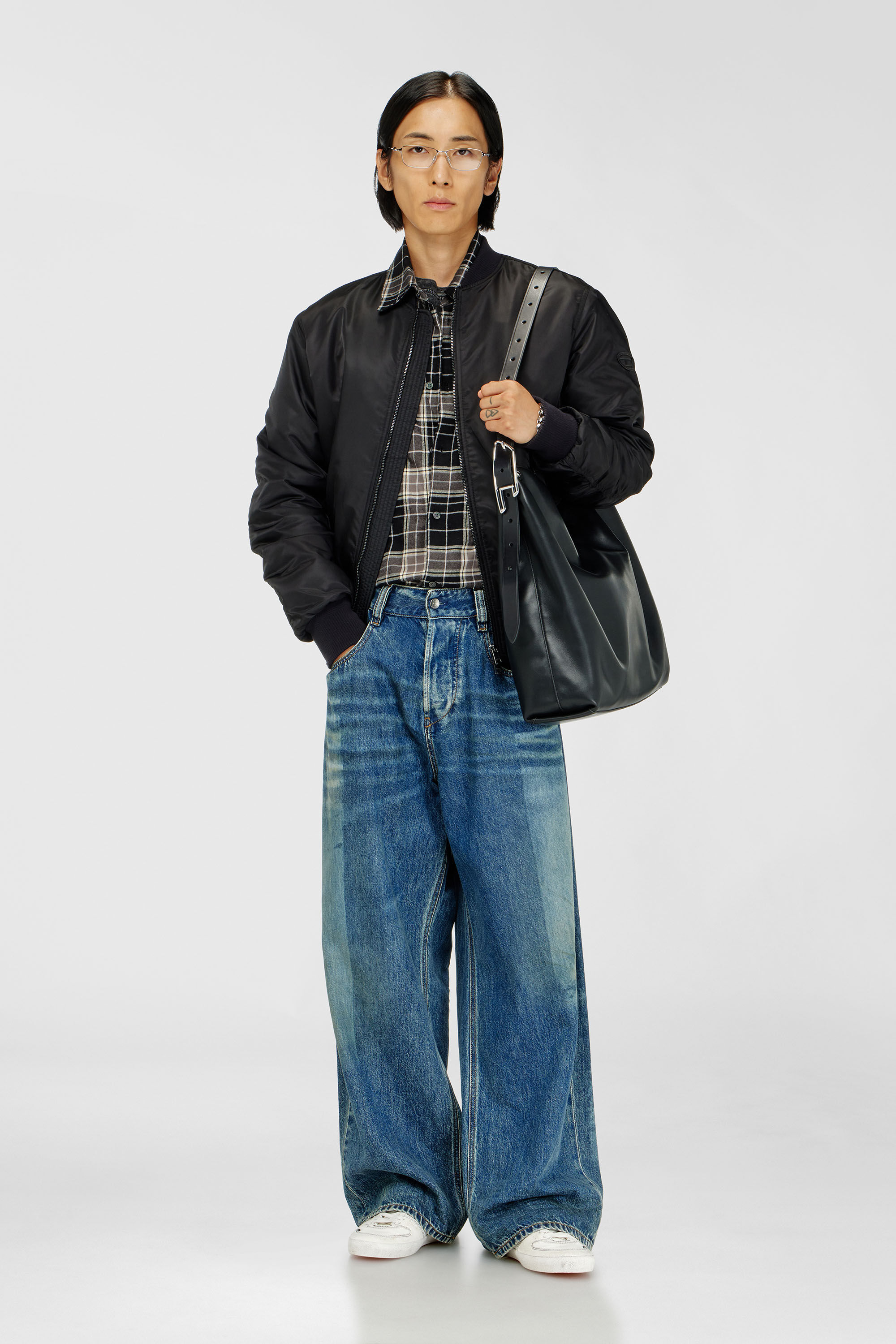 Diesel - J-ROSS-T92, Male's Nylon bomber jacket with ribbed trims in Black - 1
