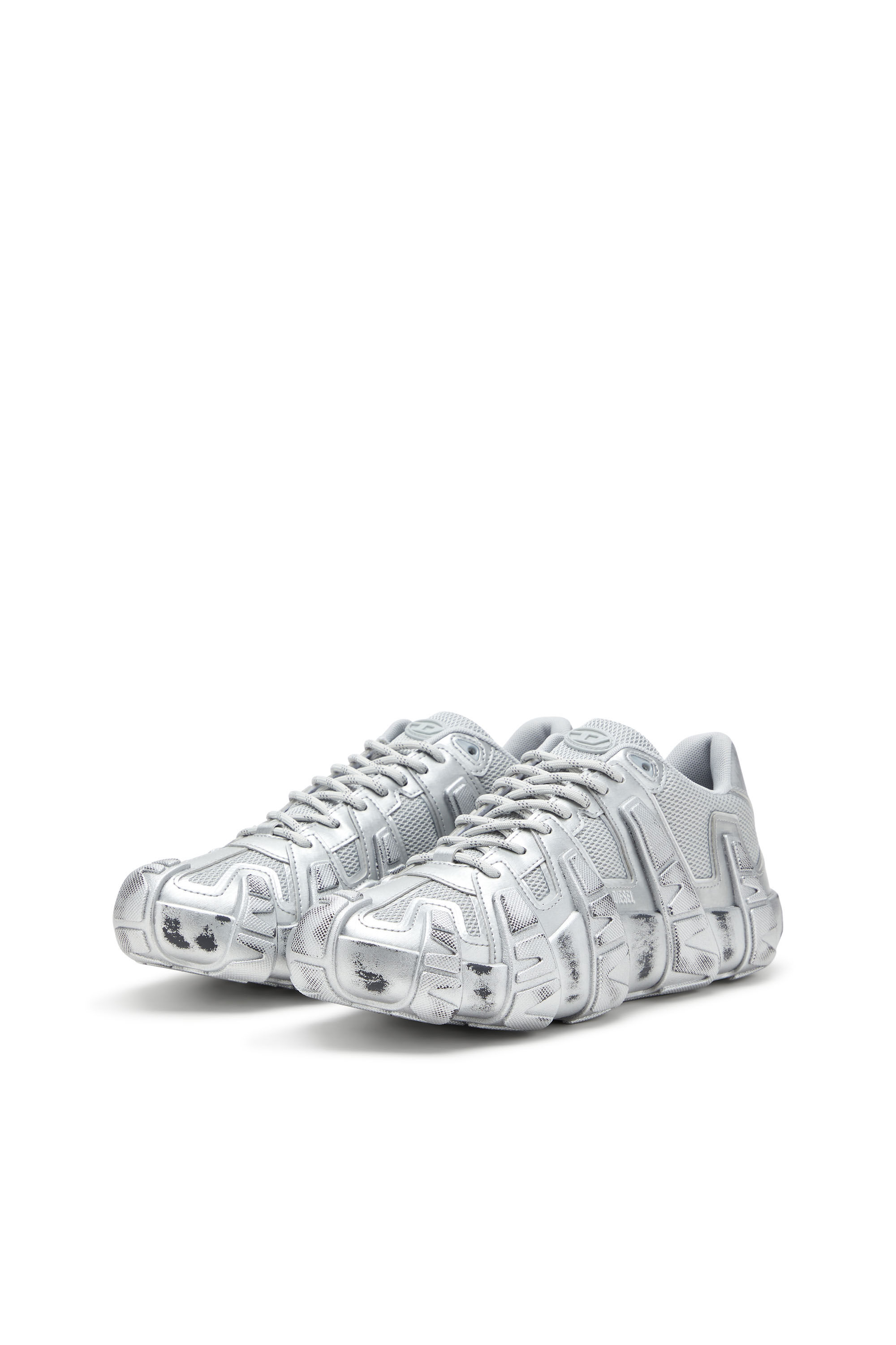 Diesel - S-D-GRIFFE LOW, Male's S-D-Griffe-Metallic sneakers in mesh and PU in Silver - 8
