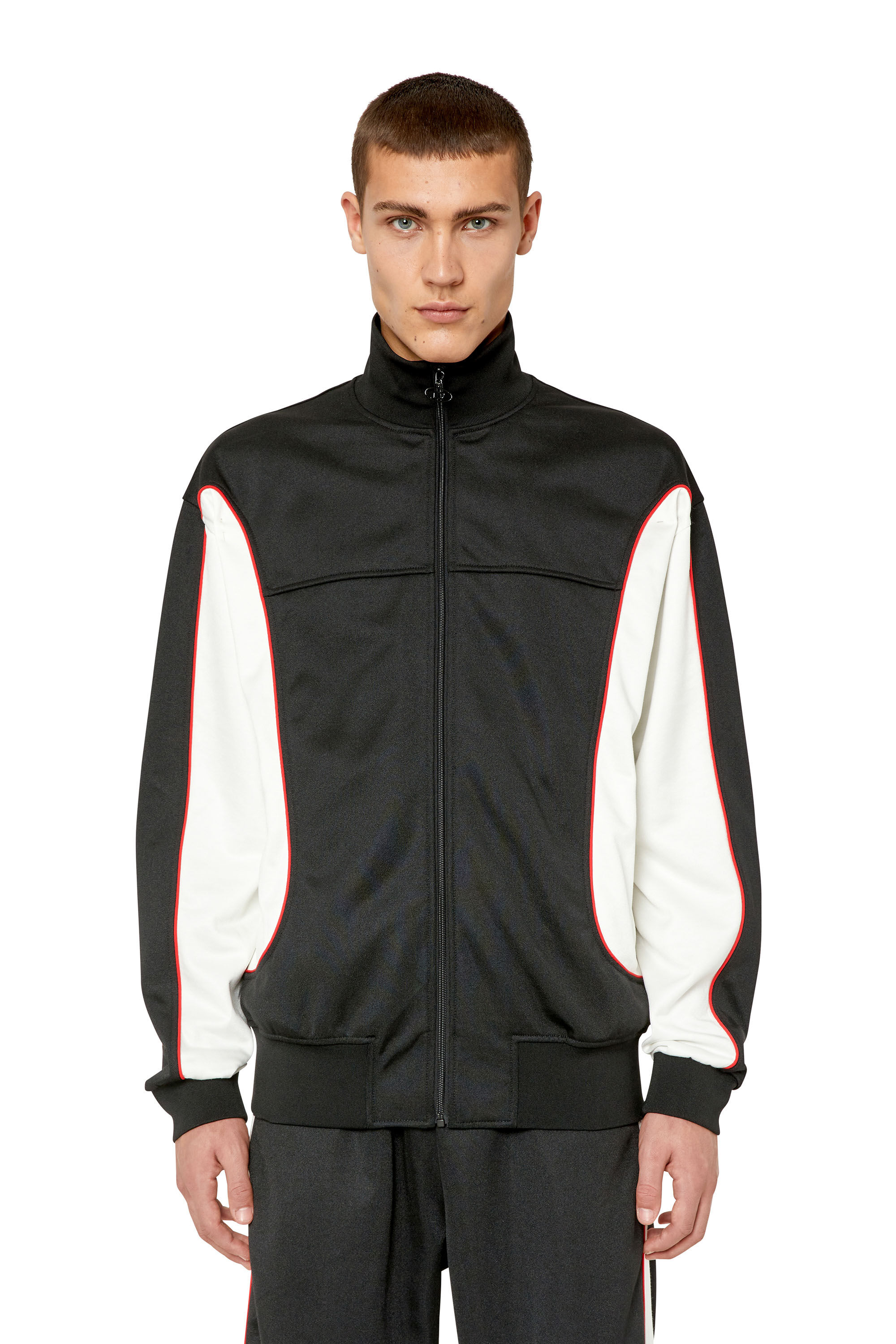 Diesel - S-RELIK, Male's Track jacket with colour-block sides in White/Black - 3