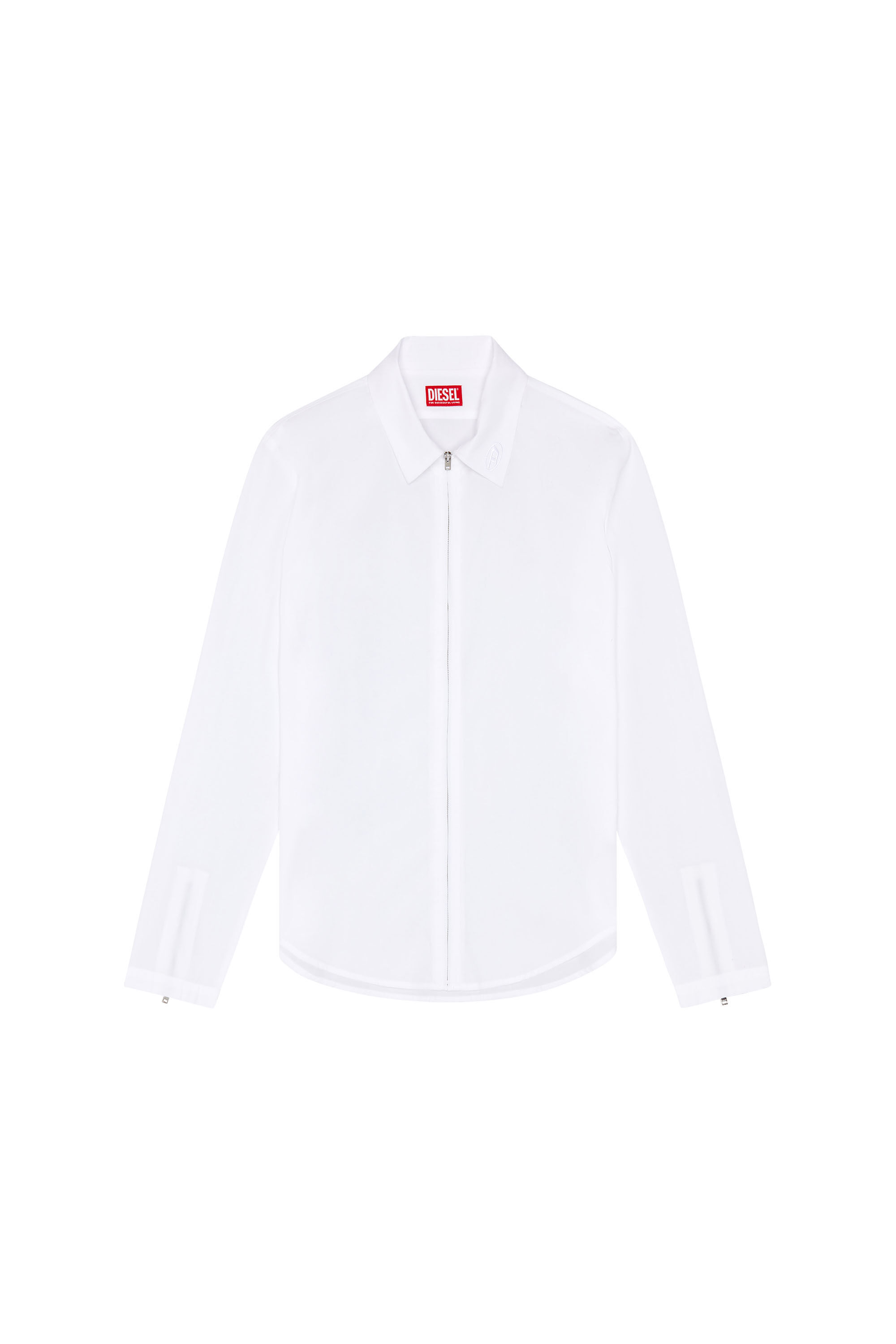 Diesel - S-STUCK, Man's Logo-embroidered zip shirt in White - 2