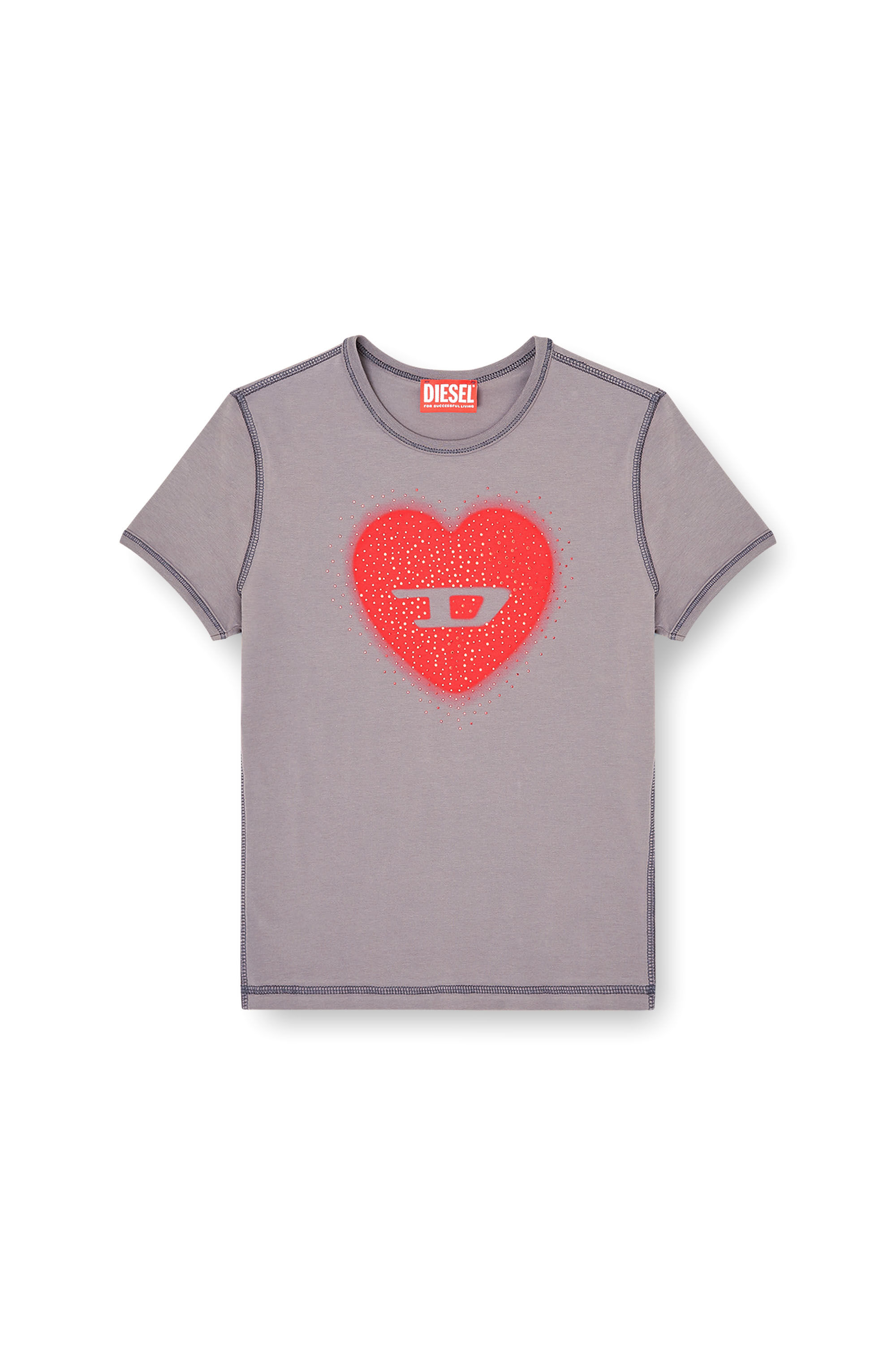 DIESEL ウィメンズ ハート Tシャツ Women's Slim T-shirt with heart print and studs | Grey | Diesel