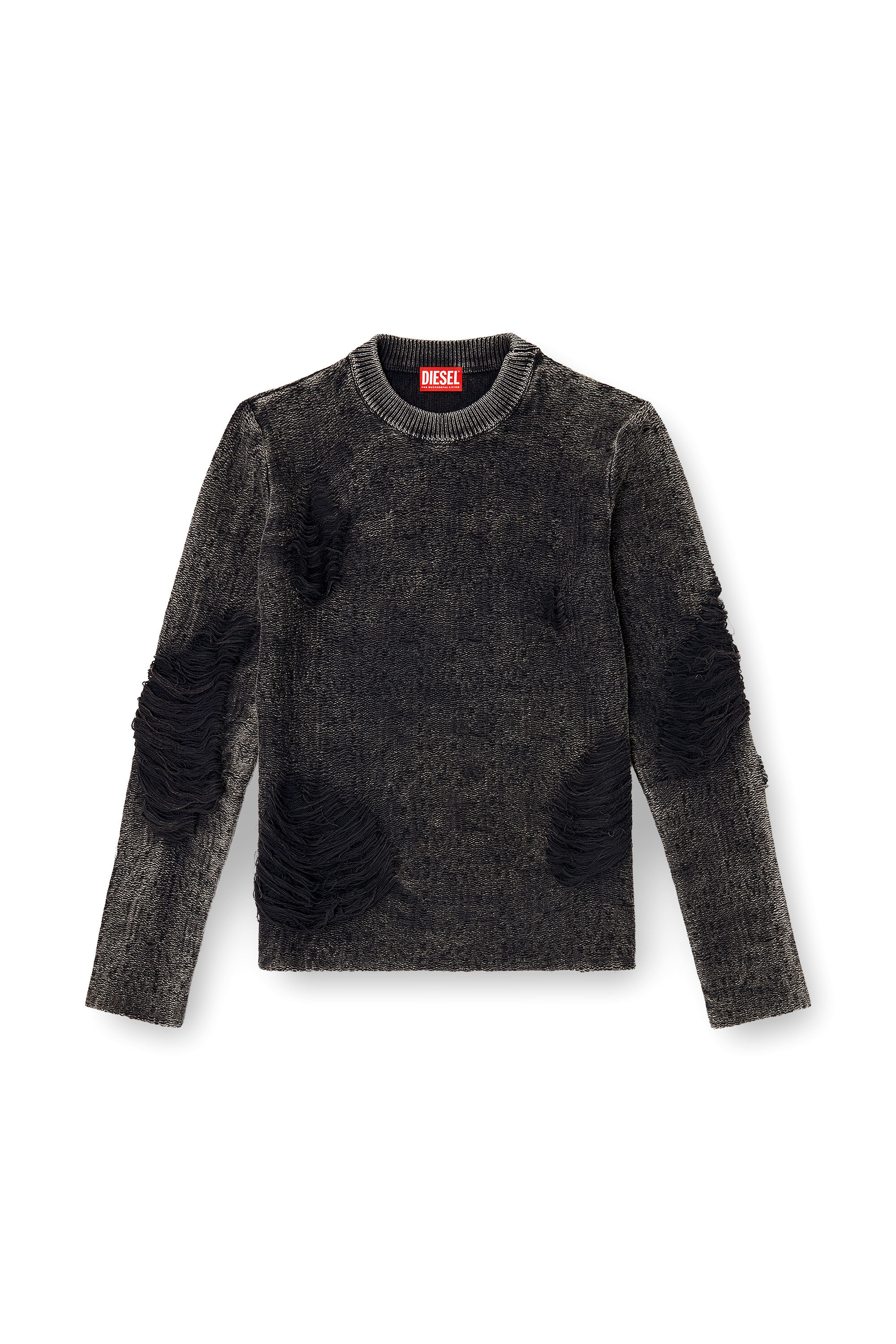 Diesel - K-FJORDI-ROUND, Pull destroy avec fils flottants Homme in Noir - 2