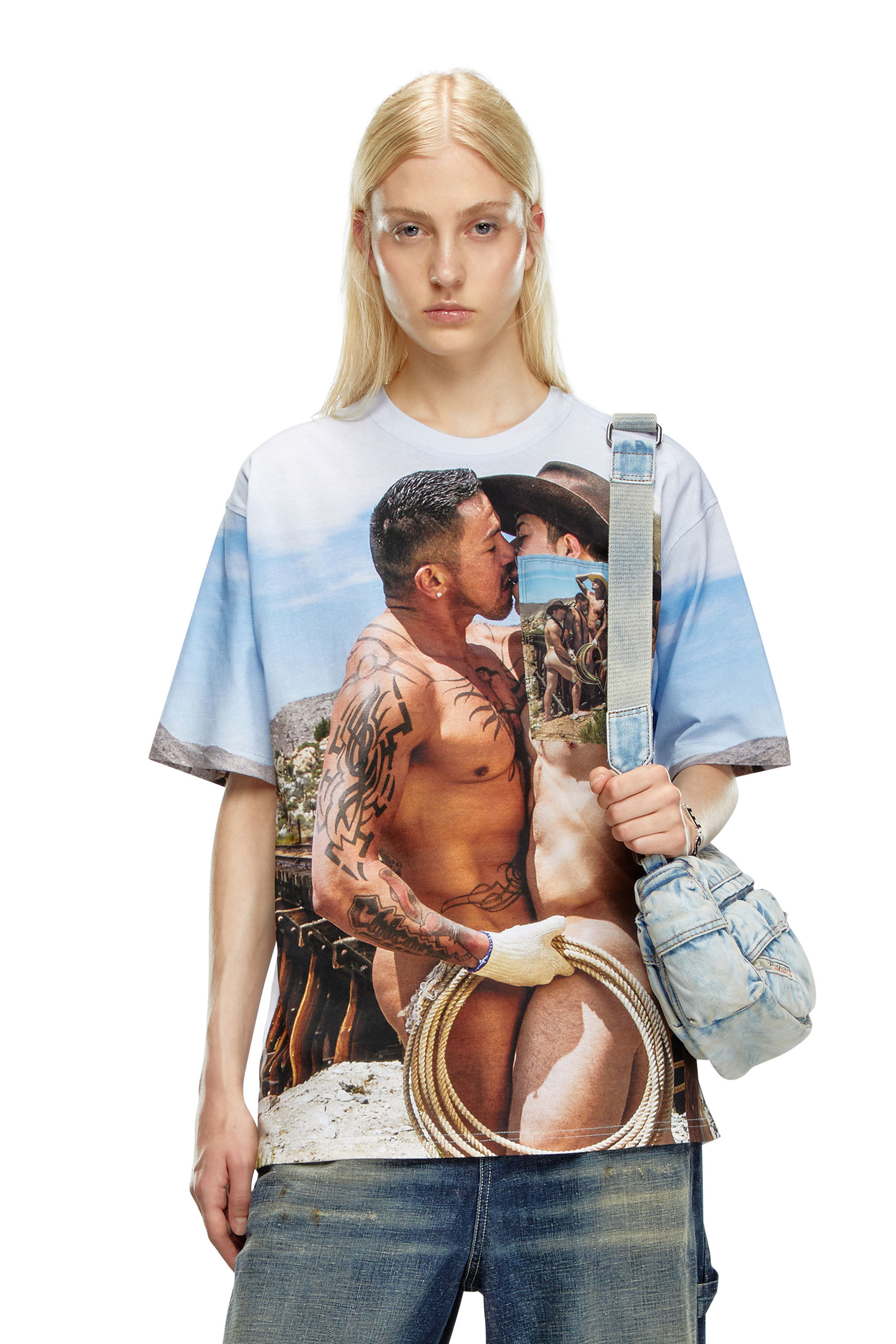 Diesel - PR-T-BOXT-HVB, Unisex's T-shirt with print and patches in Light Blue - 5
