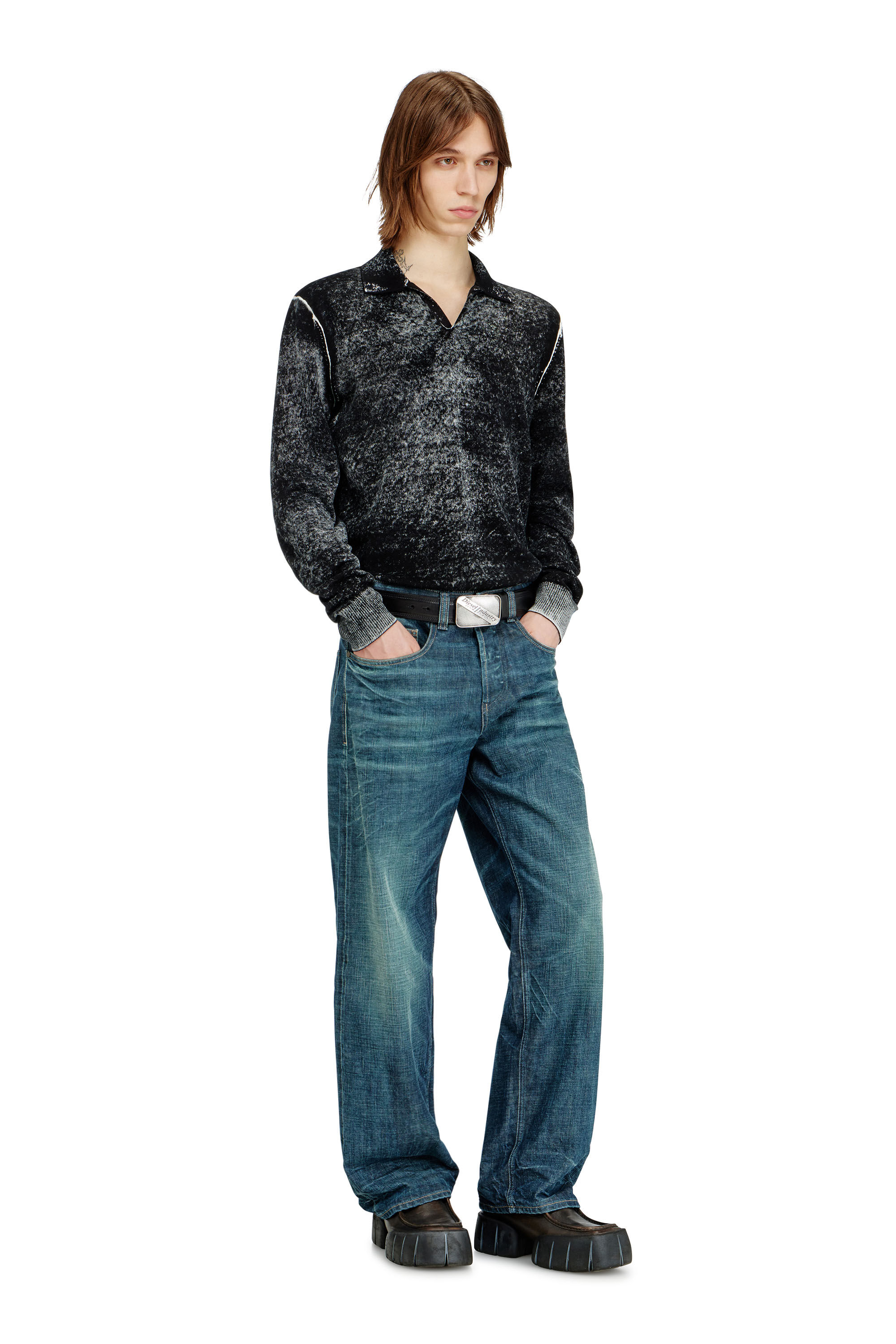 Diesel - K-LAWRENCE, Man's Polo jumper with faded reverse print in Grey/Black - 1