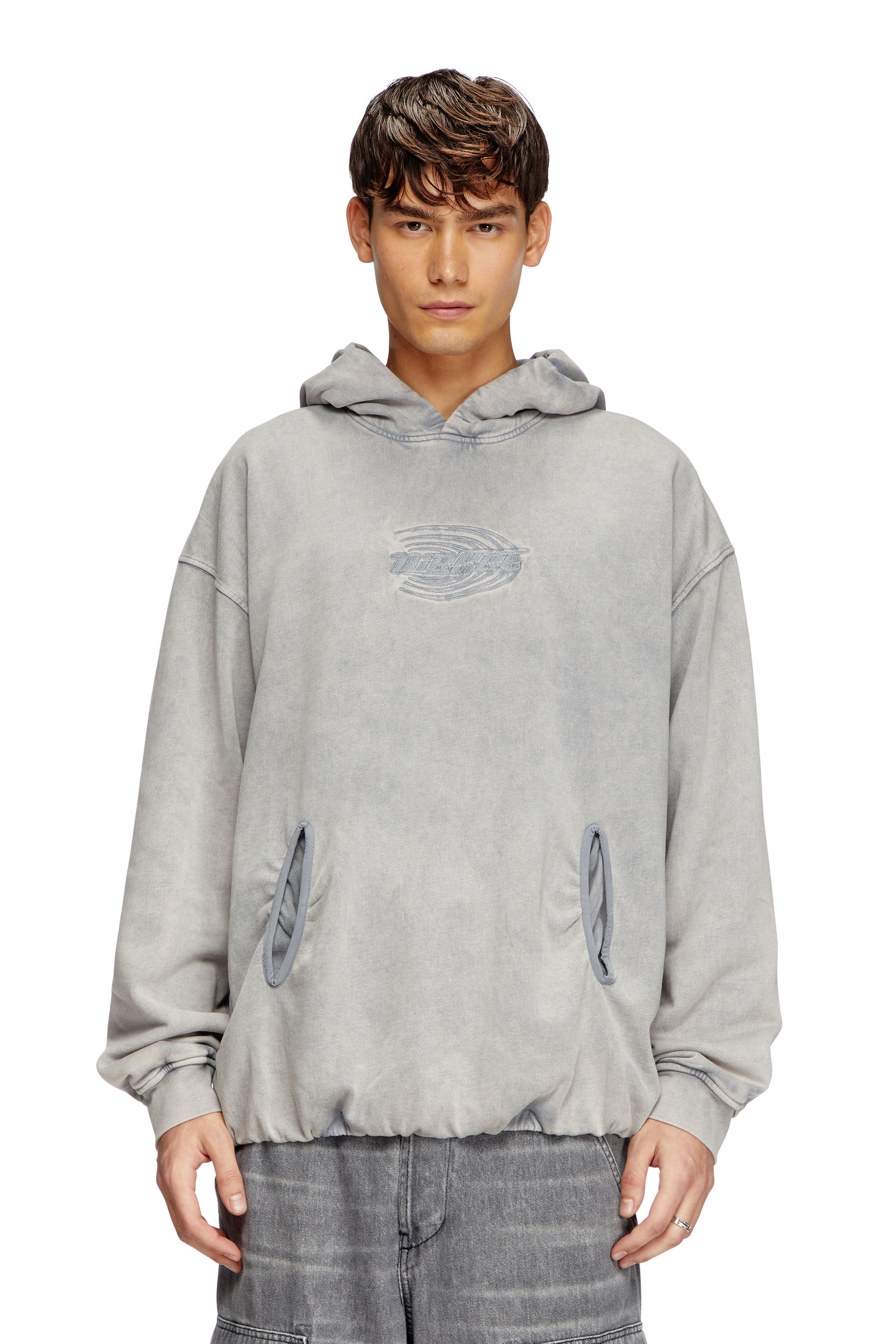 Women's Gathered acid-wash hoodie | Blue | Diesel