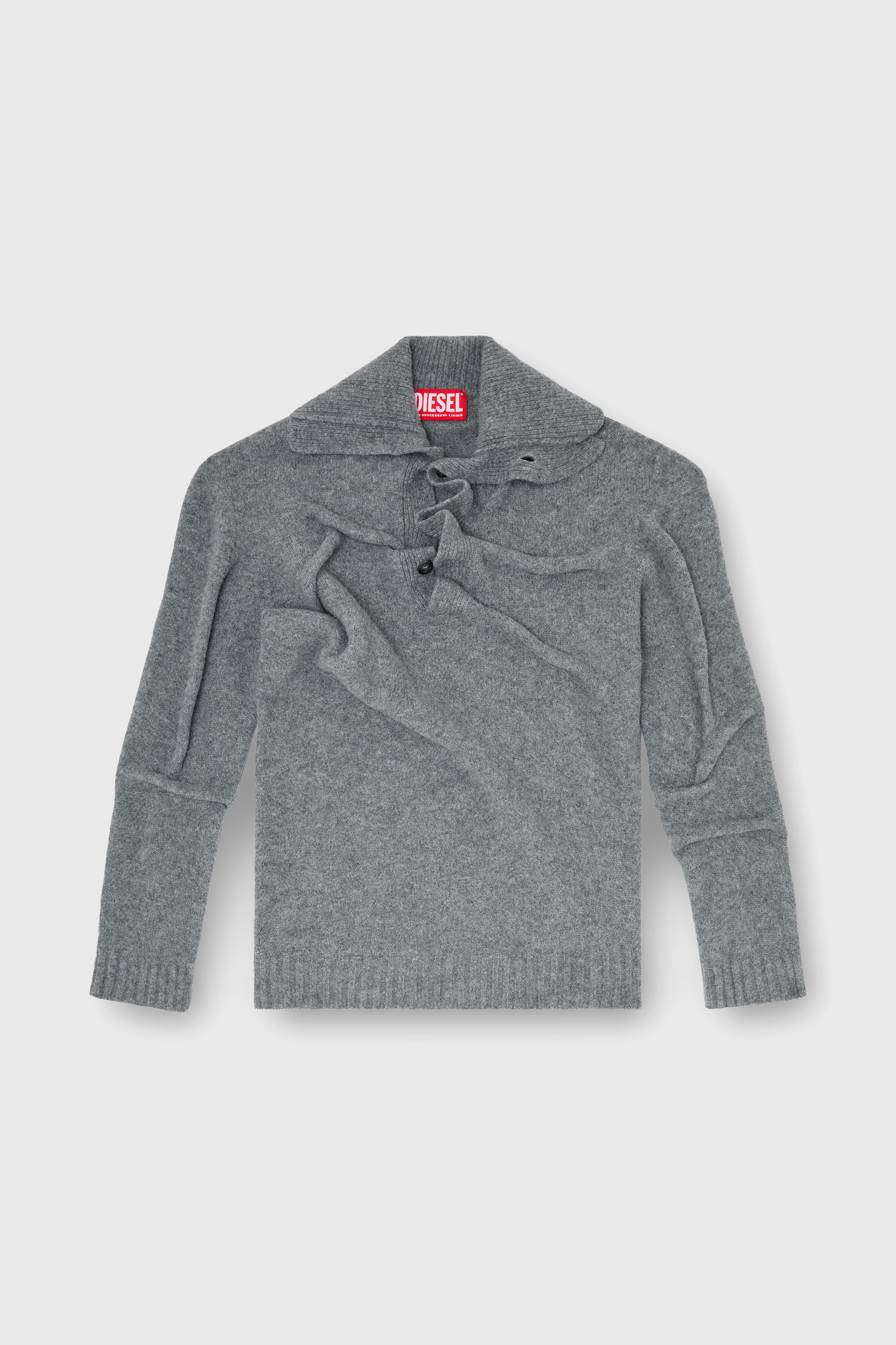 Men's Button-neck jumper in wrinkled boiled knit | Grey | Diesel US